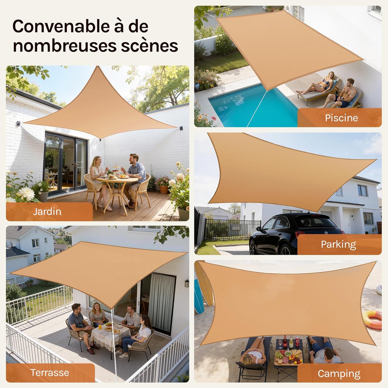 Thumbnail 3 de WOLTU Voile d’ombrage rectangulaire 2x4 m HDPE respirante – protection solaire anti-UV 85%