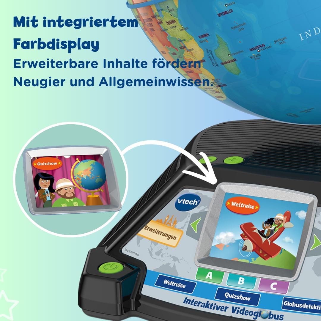Detalle 2 de VTech Interaktiver Videoglobus – Weltkugel mit Bildschirm und Lerninhalten (deutsche Version) für Kinder ab 7 Jahren