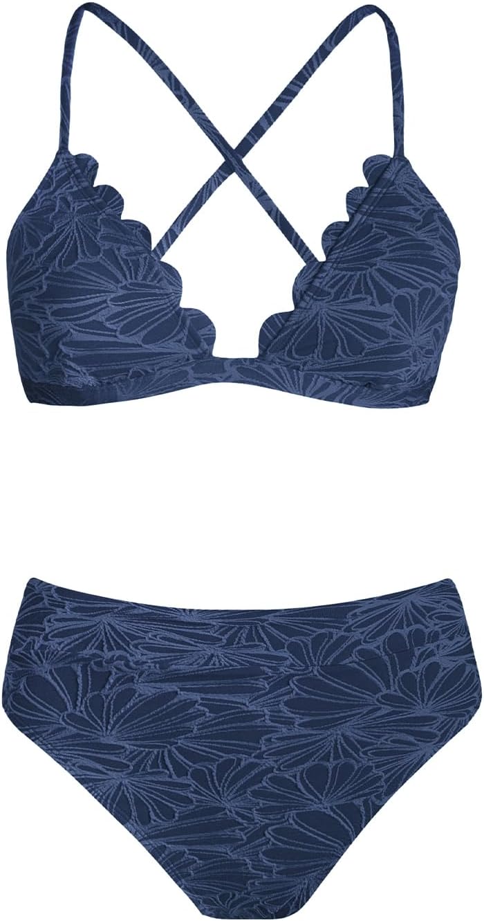 Detalle de CUPSHE Bikini 2 pièces Taille Haute Croisé Col V Festonné – Maillot Push Up