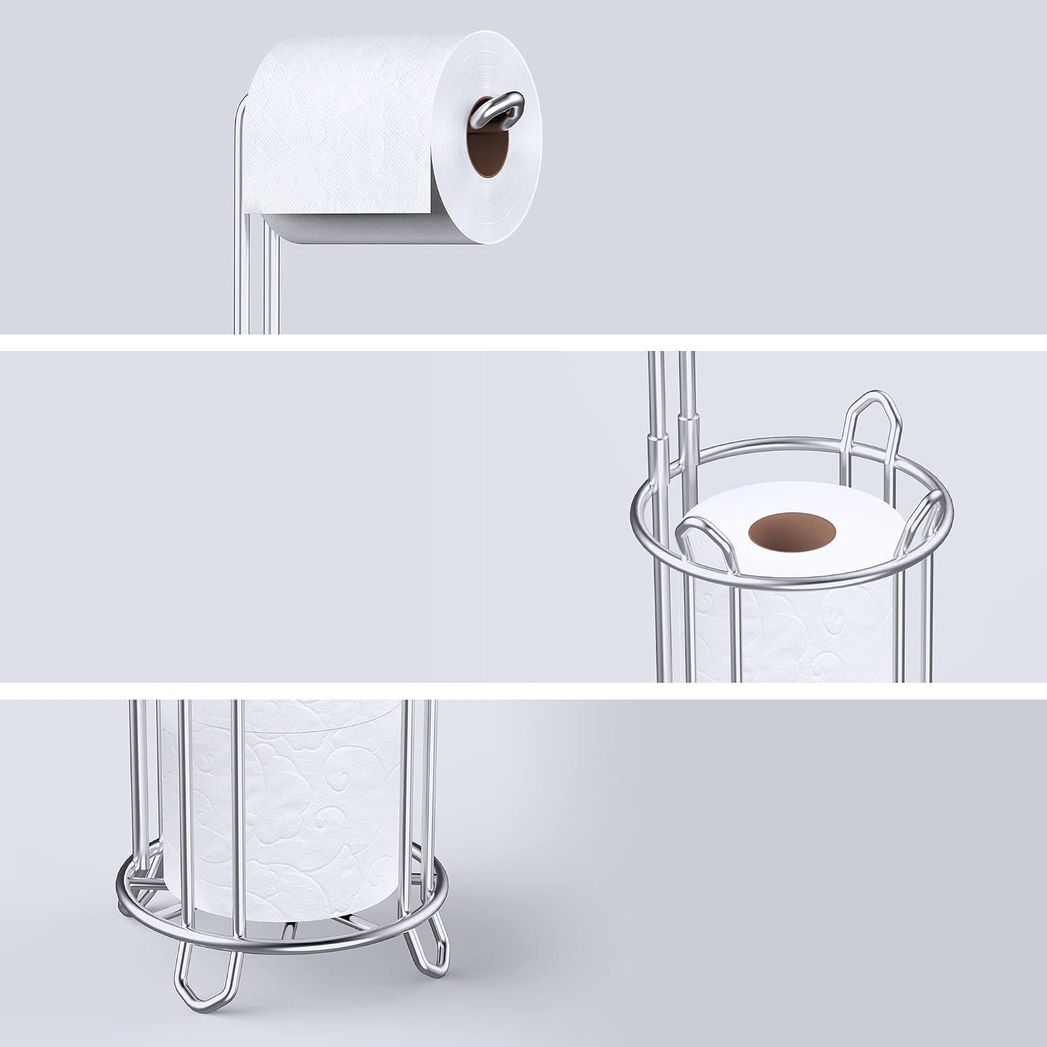 Detalle 1 de Meangood MM0007 Freestanding Toilet Paper Holder, Silver, 4-Roll Storage