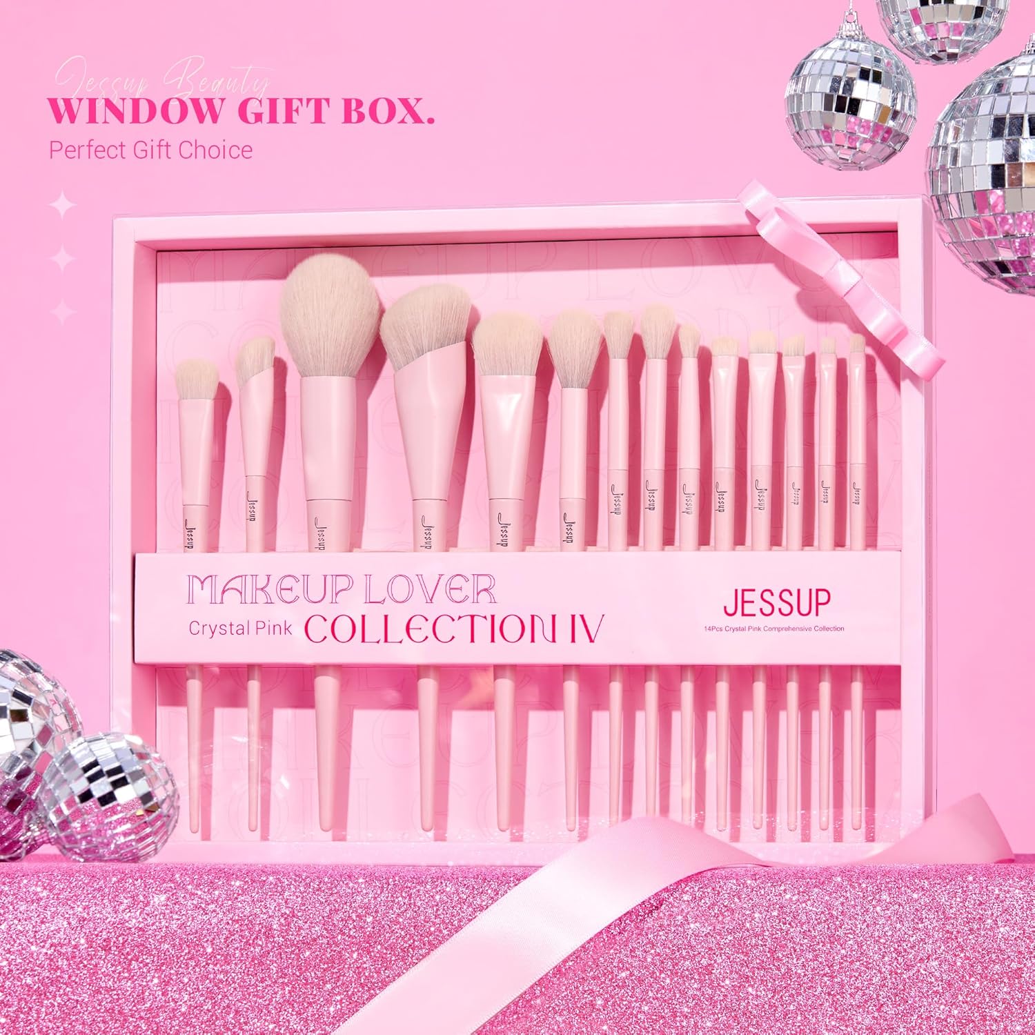 Detalle de Jessup Coffret Cadeau Pinceaux Maquillage Roses – Ensemble 14 pièces pour un look professionnel