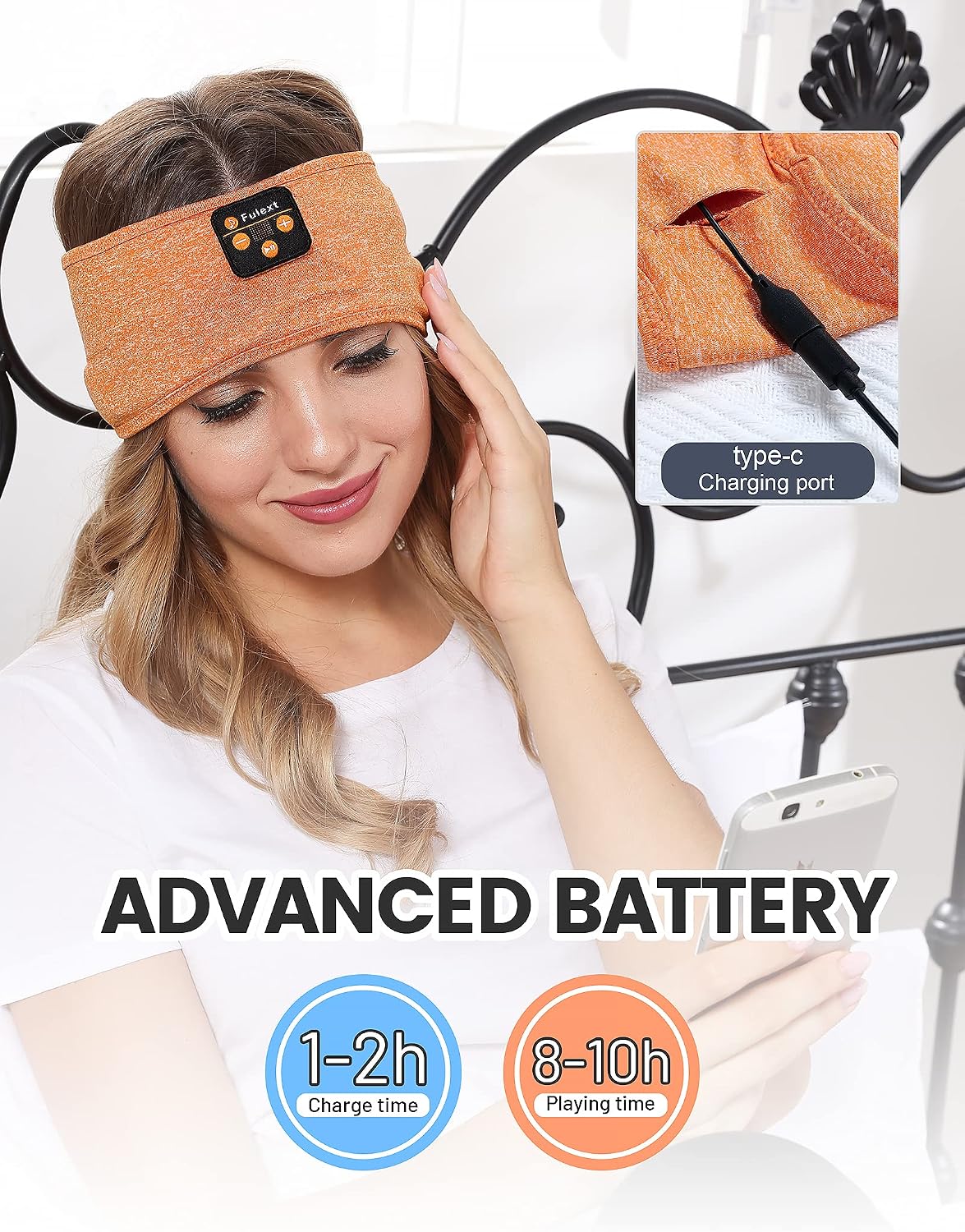 Detalle de Fulext Bluetooth-Schlafkopfhörer Stirnband mit eingebauten Lautsprechern – fürs Schlafen, Yoga, Joggen