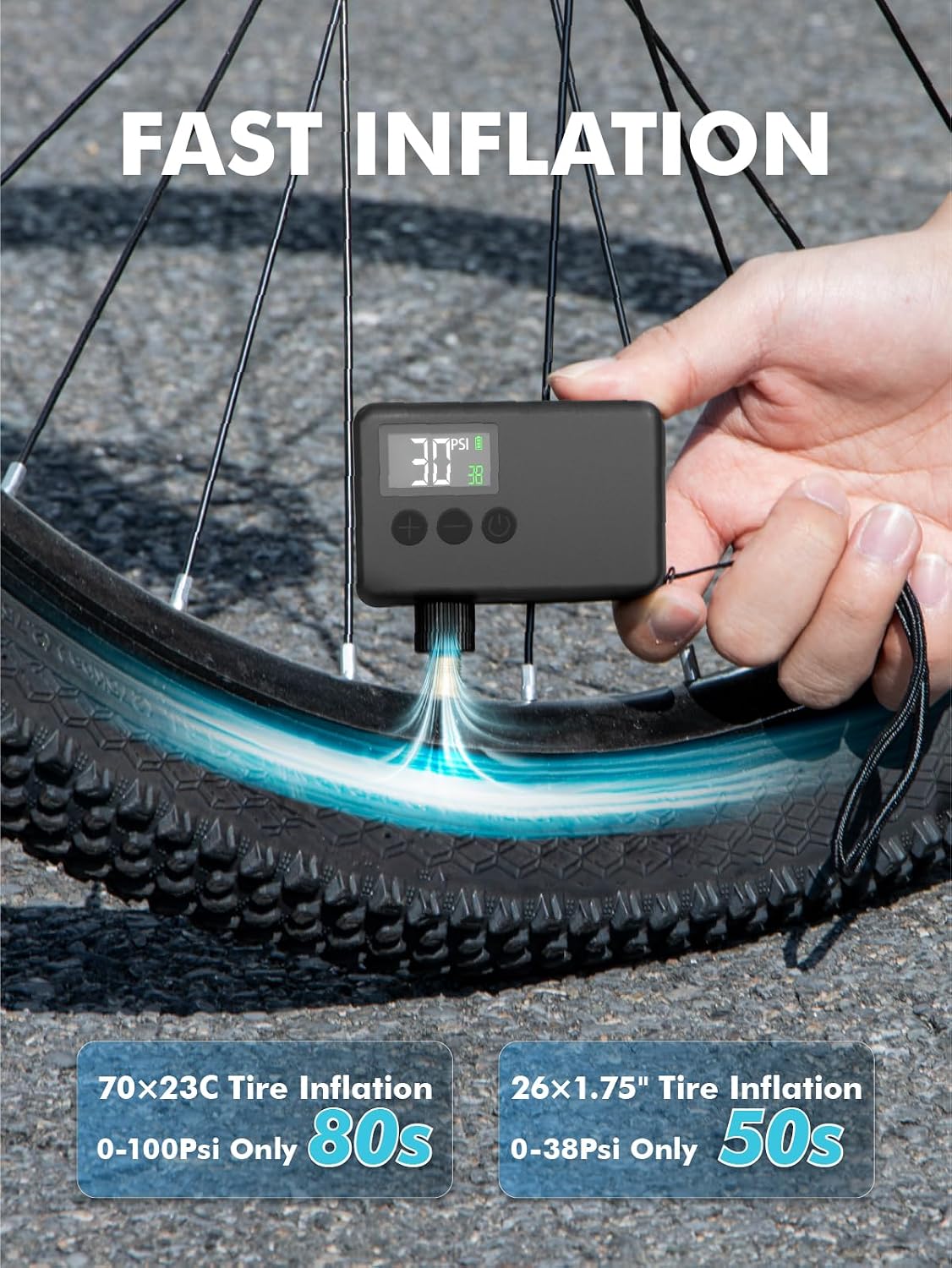 Detalle de GPUTEK Mini Electric Bike Pump 120 PSI