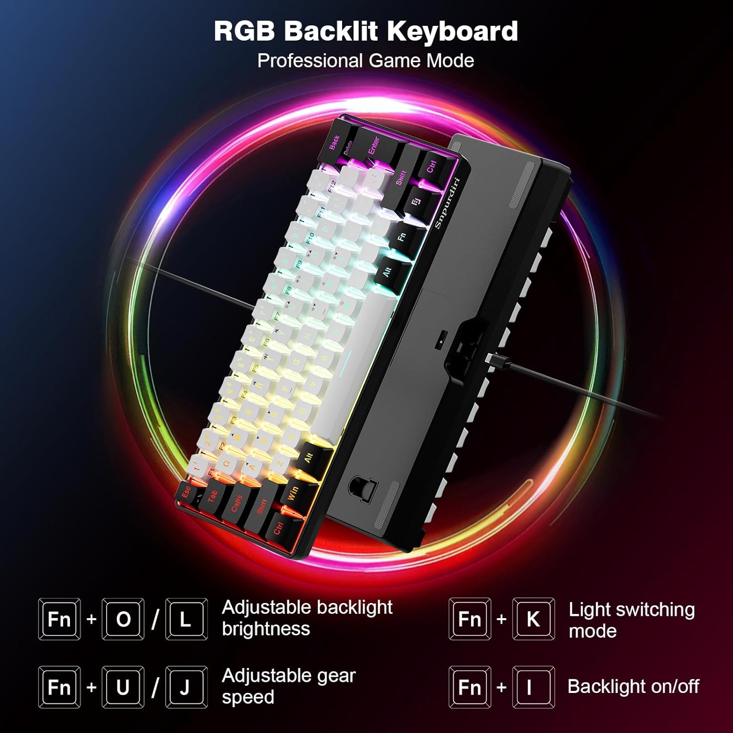 Detalle 2 de Snpurdiri 60% wired gaming keyboard, RGB