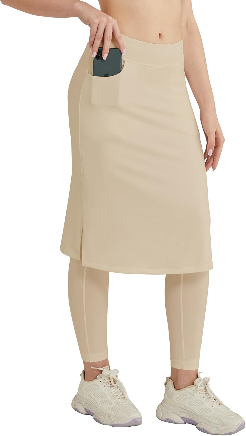 Detalle de HOKOYI Women's Modest Long Skirt with Attached Leggings — Midi Skort with Pockets