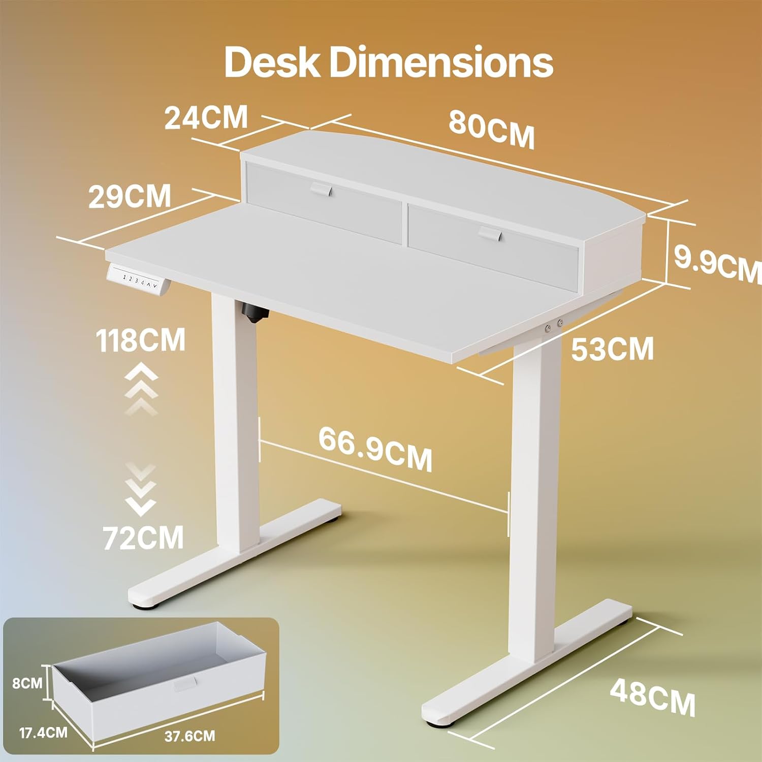 Thumbnail 1 de HUANUO 80 x 53 cm Small Electric Standing Desk with Drawers
