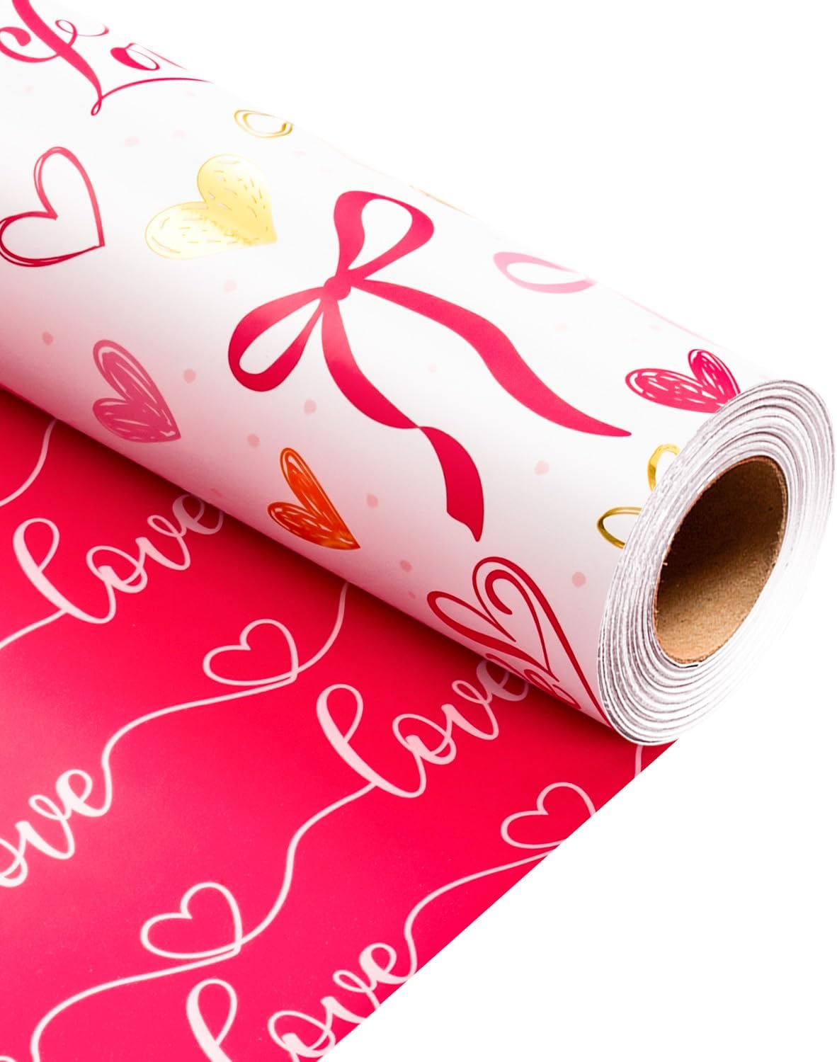 Thumbnail 1 de Wikadlik Geschenkpapierrolle in Herzform (rosa Schleife & Liebesschrift), Valentinstag- & Anlasspapier 43 cm x 10 m