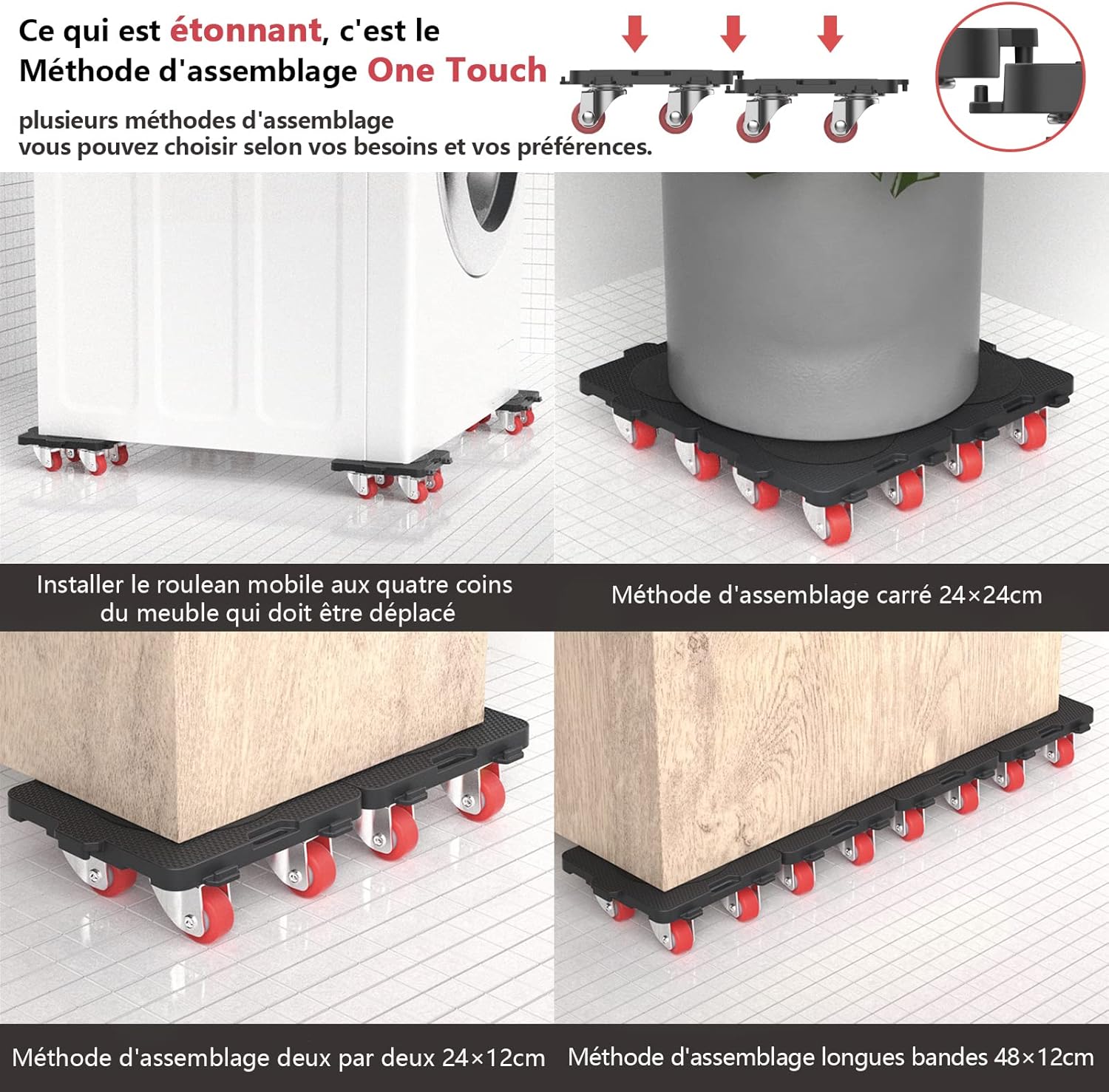 Thumbnail 4 de Kit ONEON Deplace meuble lourd avec levier extensible, rouleaux mobiles 360° et crics (charge jusqu’à 300 kg)