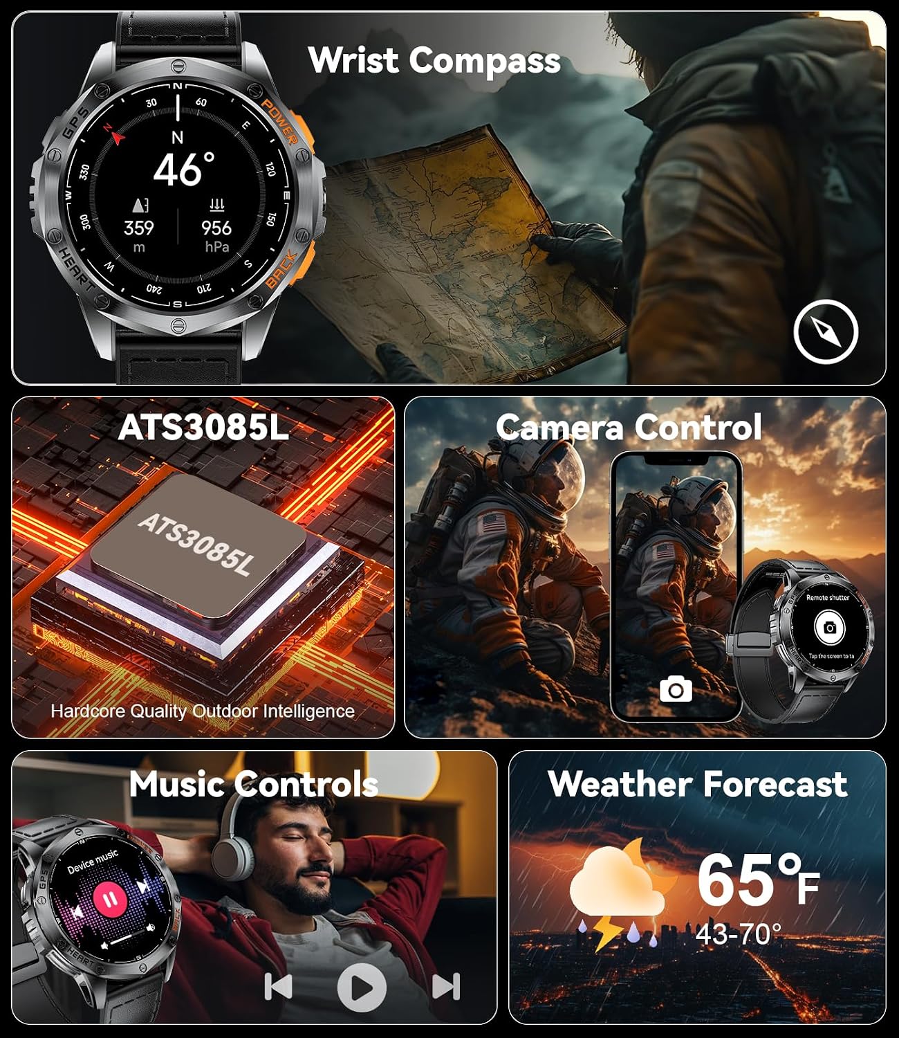 Thumbnail 6 de LIGE DM1-K Military Smartwatch for Men with GPS, 170 Sports, 5ATM, and Bluetooth Calling