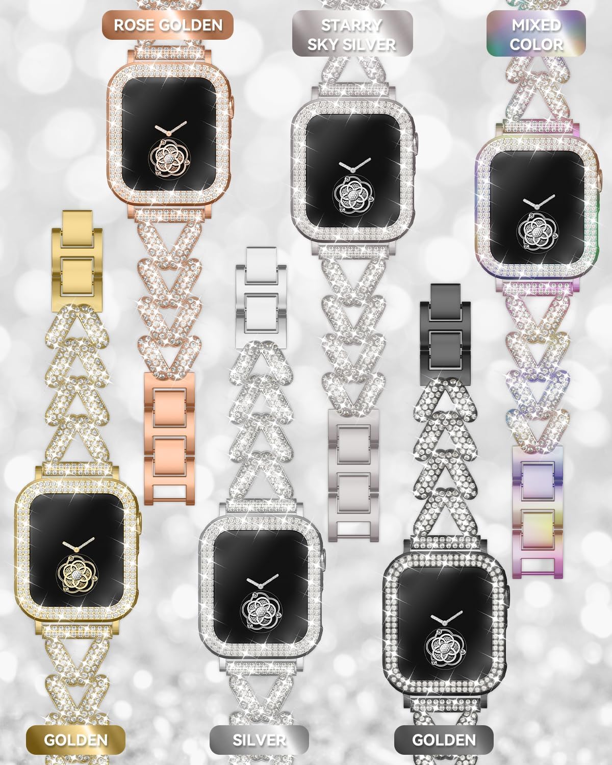 Thumbnail 6 de Rhinestones Encrusted Metal Bracelet and Case for Apple Watch (38mm–49mm) in Bling Gold