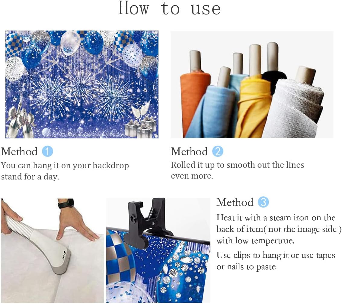 Thumbnail 6 de Blue Silver Glitter Vinyl Photography Backdrop (7x5FT) for Prom, Graduation, Wedding & Birthday Parties