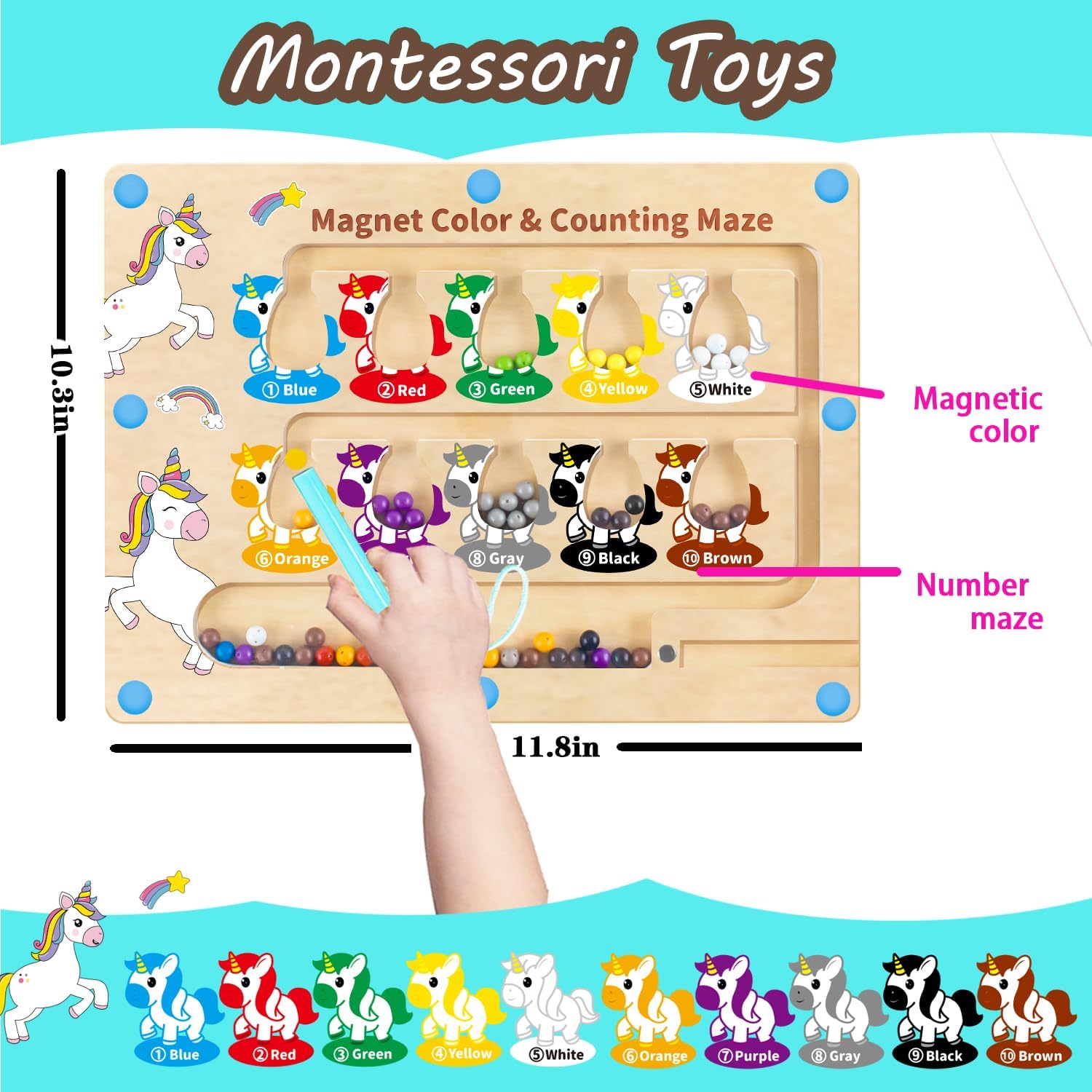 Thumbnail 2 de Magnetic Colour & Number Maze Montessori Toy for 2–6 Year Olds (Girls & Boys) – Magnetic Pen Bead Board