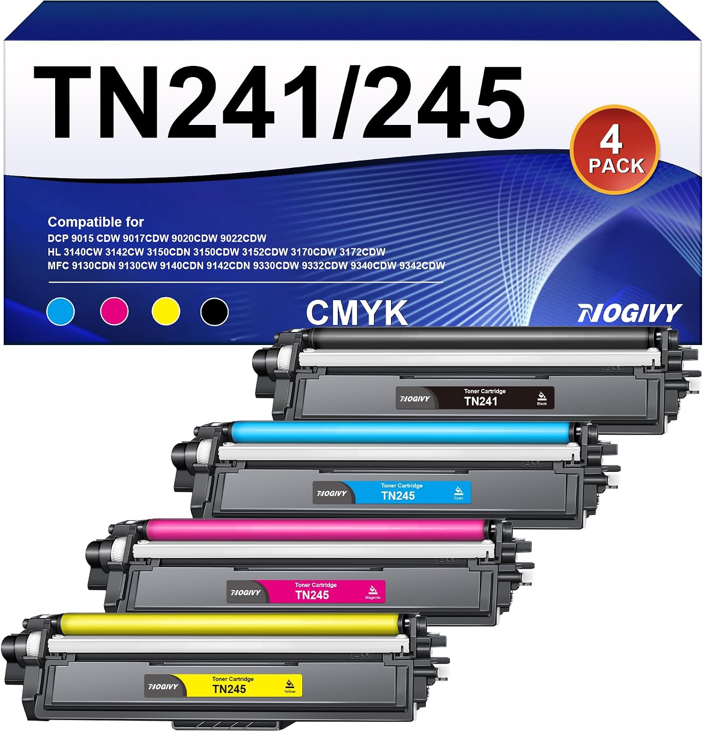 Detalle de NOGIVY TN241/245 Compatible Toner (TN-241BK Black, TN-245CMY Cyan/Yellow/Magenta) – 4-pack for Brother printers