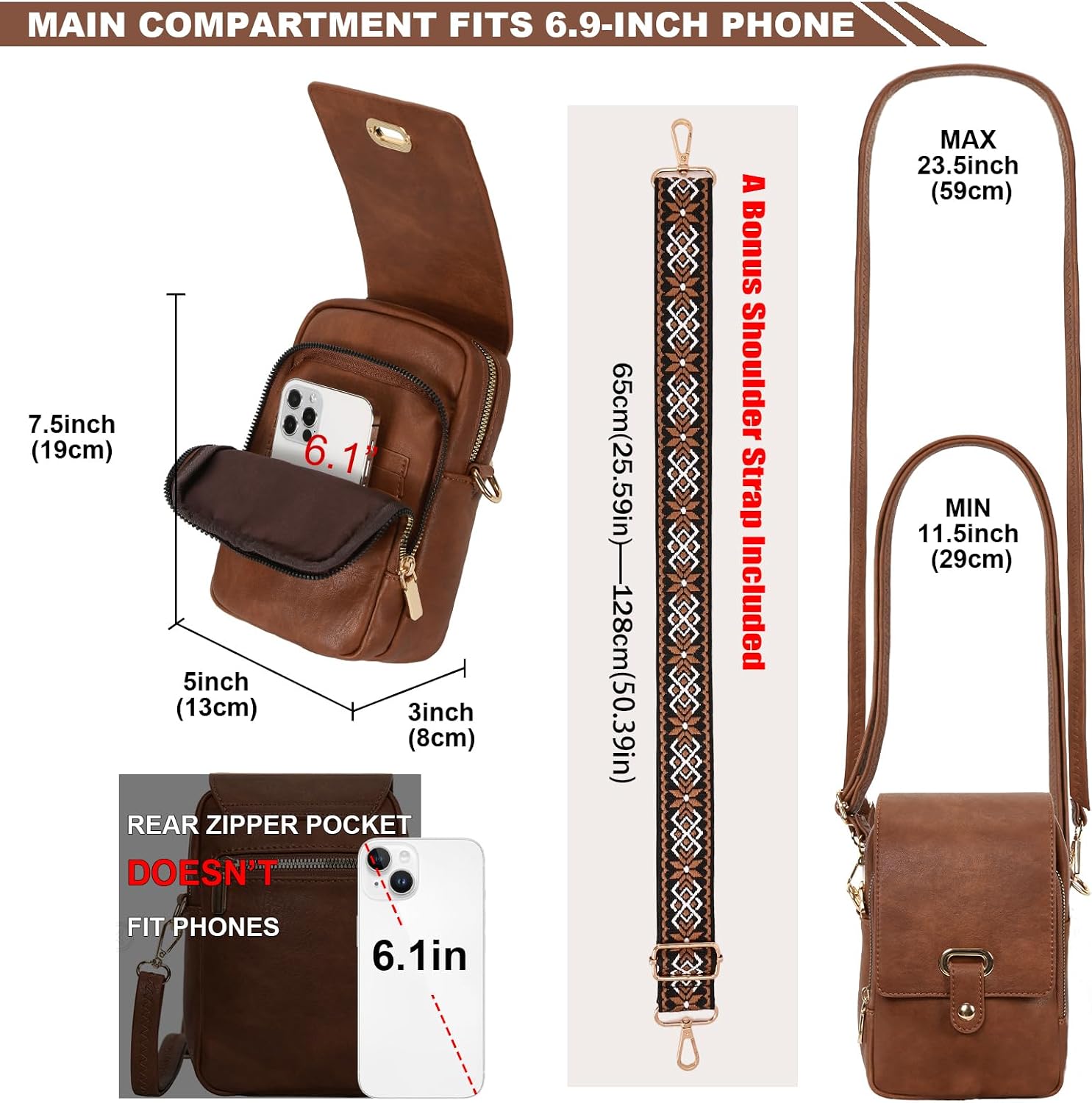 Thumbnail 2 de Leathario Cross Body Bag Women: Vegan Leather Phone Bag in Small Cross-Body Style
