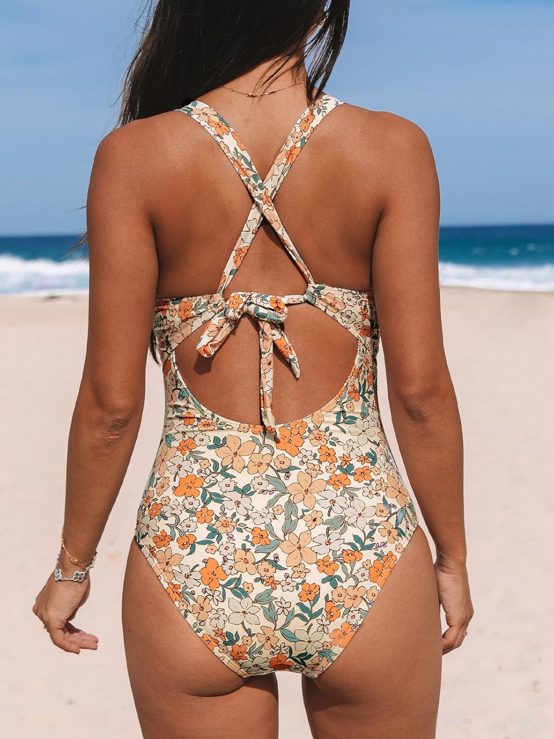 Thumbnail 1 de CUPSHE Maillot de Bain Une Pièce Femme Décolleté Plongeant avec Découpe Croisée et Motif Floral