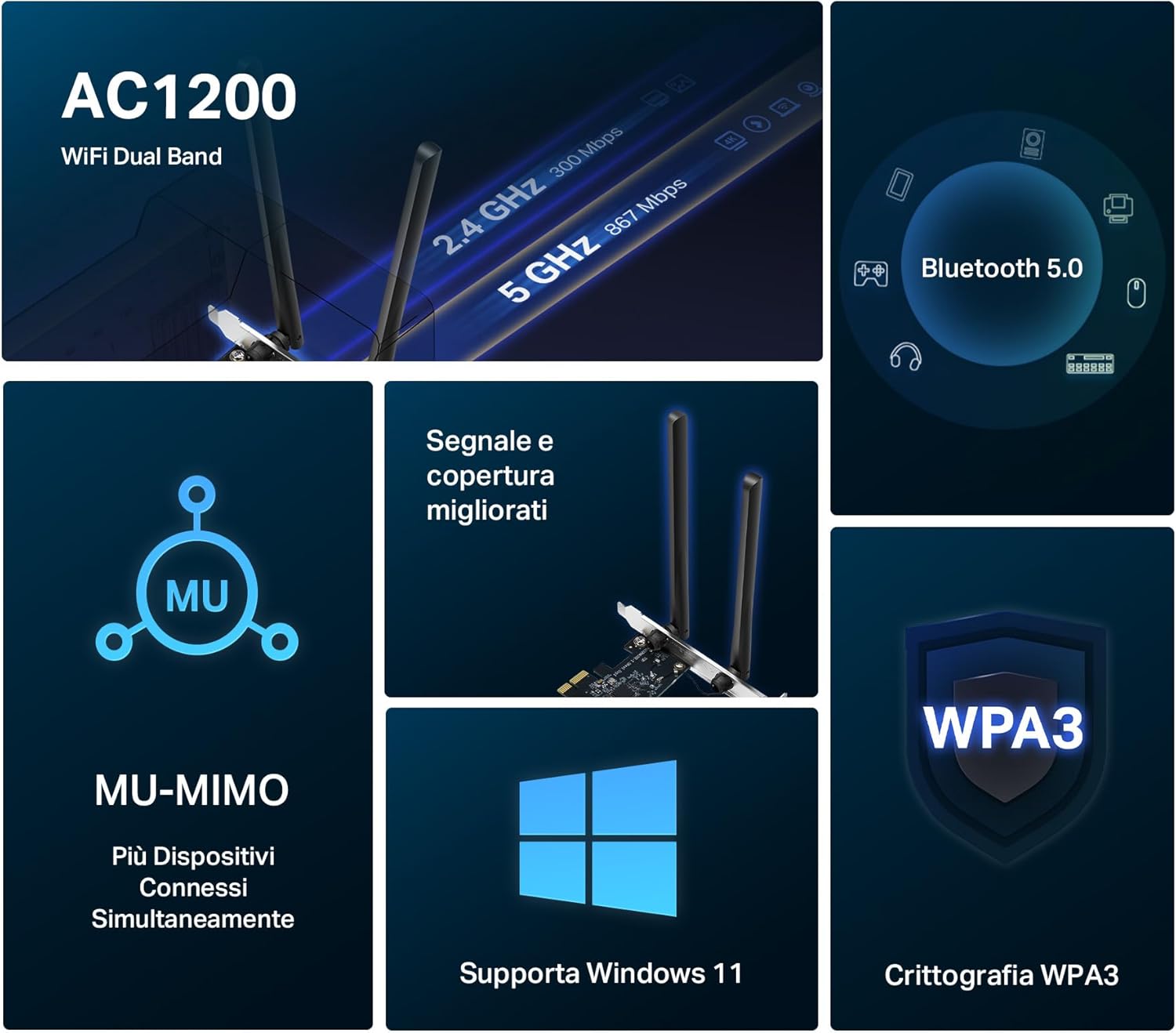 Thumbnail 1 de Mercusys TP-Link MA30E: Adattatore PCIe Dual Band Wi‑Fi AC1200 + Bluetooth 5.0