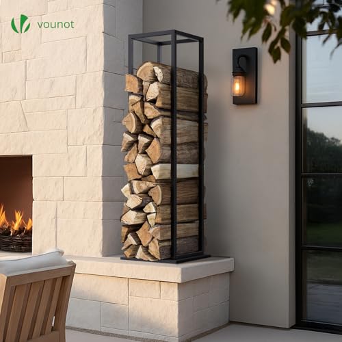 Thumbnail 6 de vounot Range Bûches Vertical 33 x 33 x 112 cm – Porte-bûches en métal avec étagère et MDF, noir