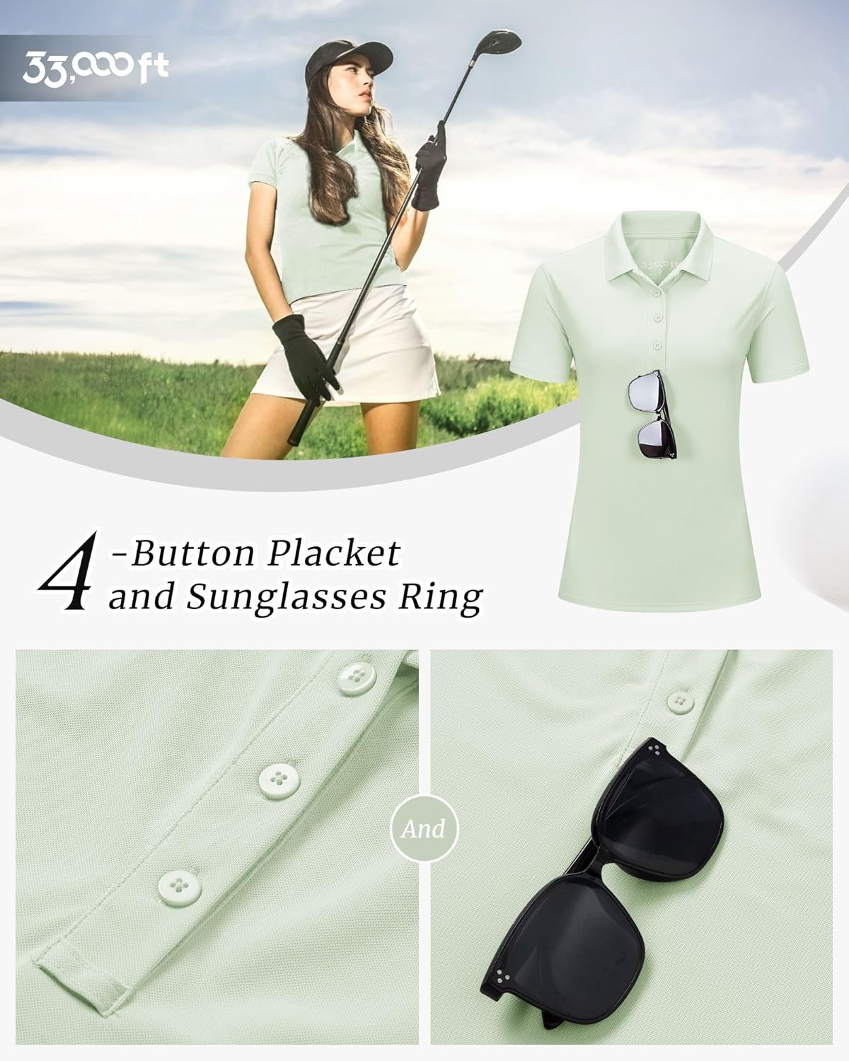 Thumbnail 5 de 33,000ft Damen Poloshirt Golf Shirt – UV-Schutz, Feuchtigkeitsmanagement und Schnelltrocknung