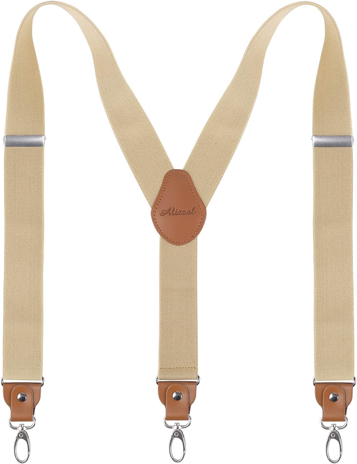 Detalle de Alizeal Men's 3.5cm Wide Y-Shape Braces with 3 Swivel Hooks - Leather Joints, Heavy Duty & Adjustable