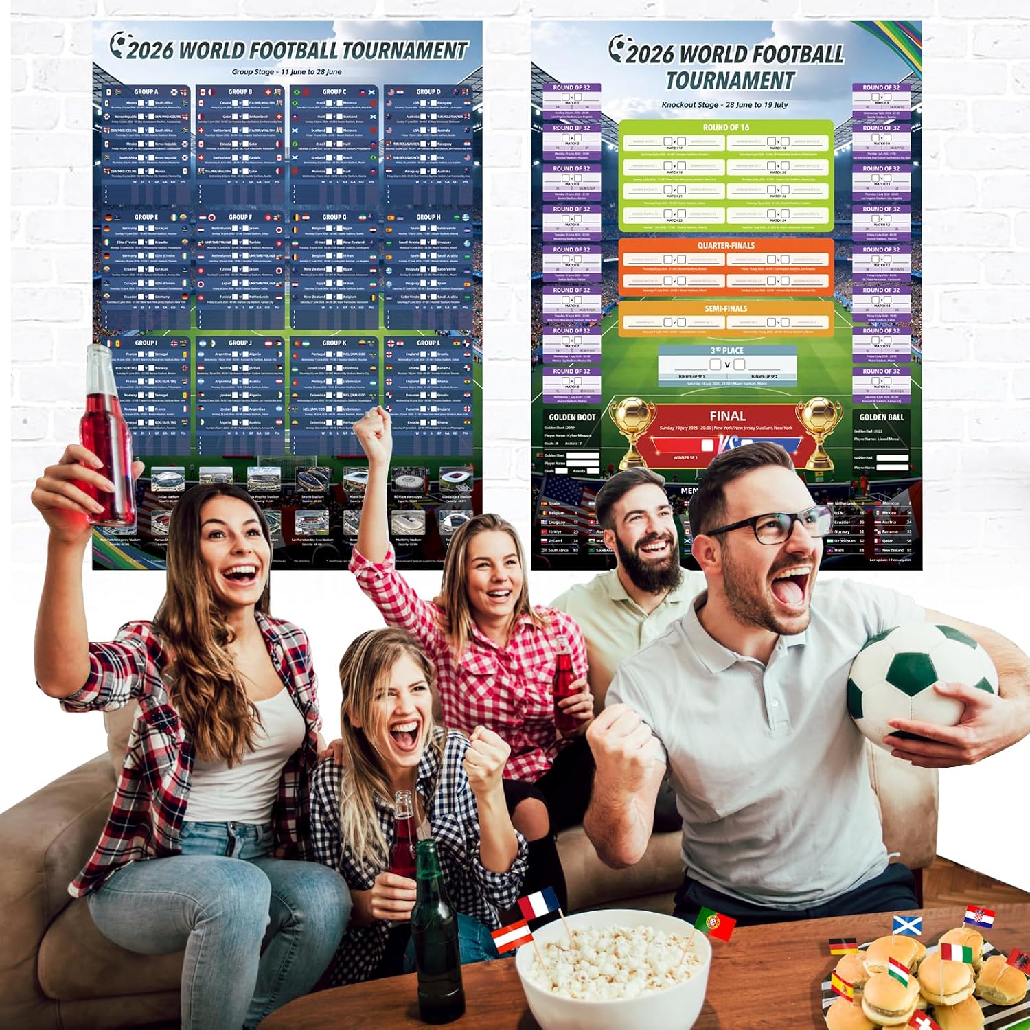 Detalle 2 de AhfuLife World Cup Football Wall Chart 2026 (A2) – Party Decor & Match Calendar