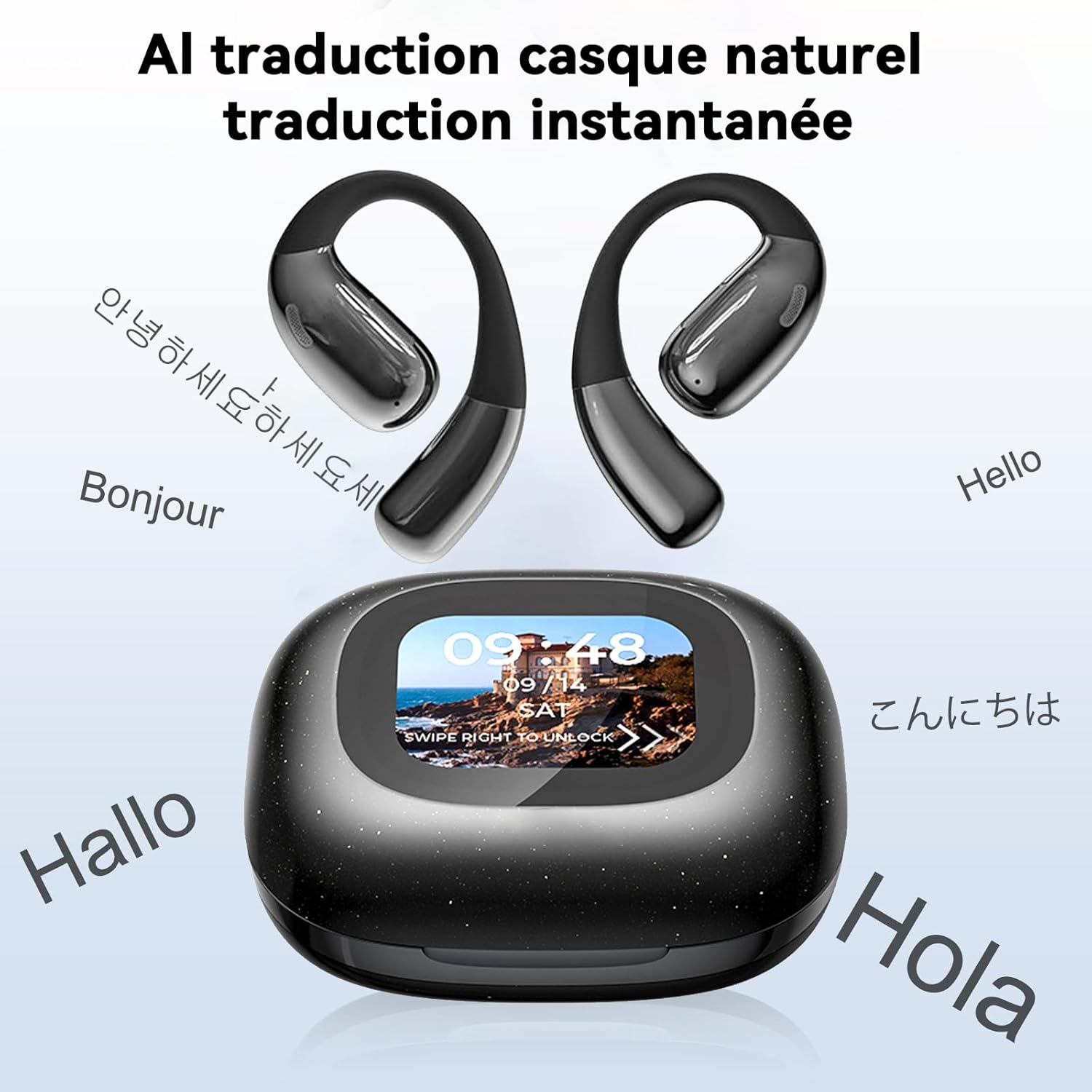 Detalle 2 de AI Écouteur Traducteur Instantané 144 langues — écouteurs Bluetooth 5.4 avec écran LCD tactile, réduction du bruit et traduction en temps réel