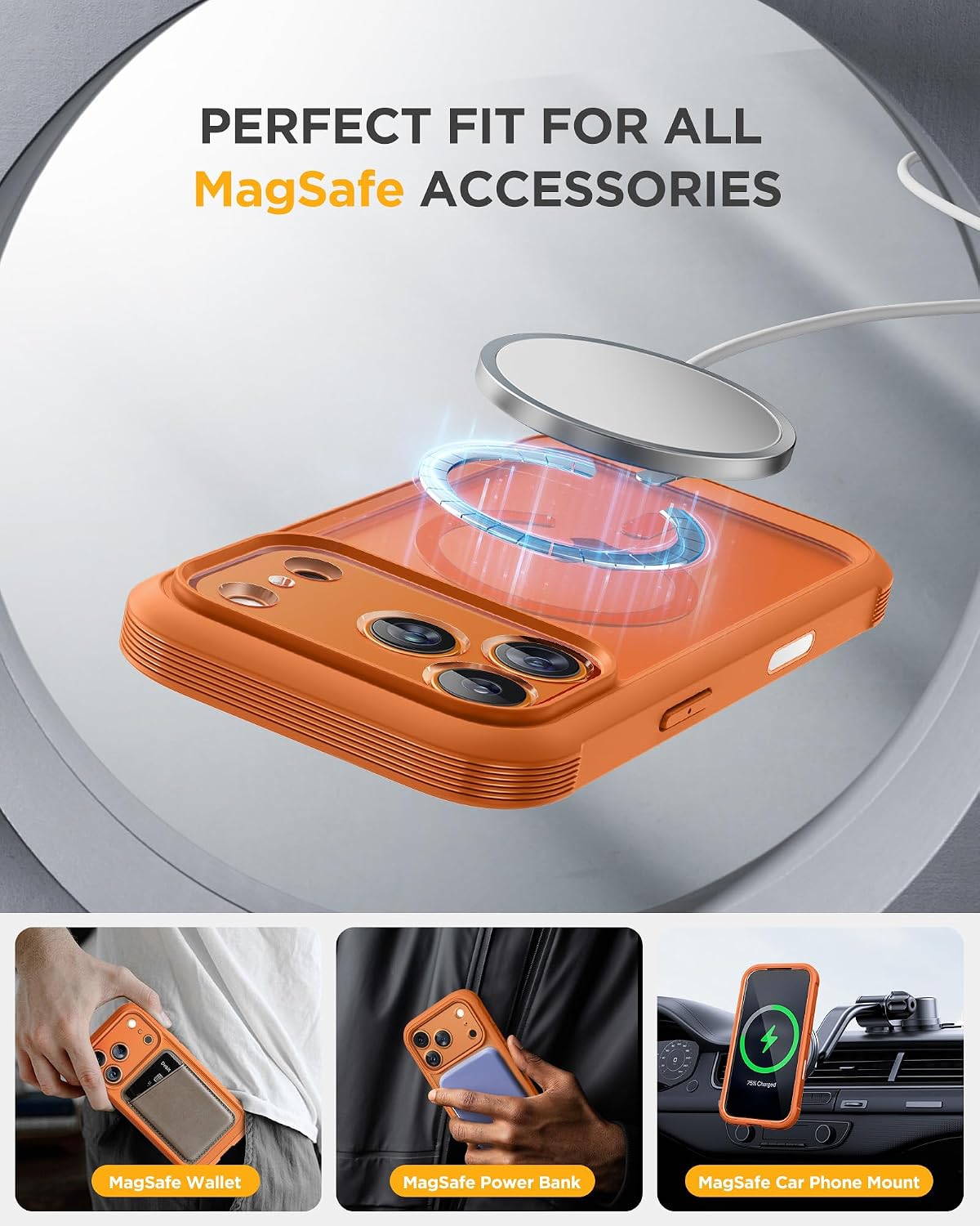 Detalle 2 de Miracase iPhone 17 Pro Max Case with Privacy Screen, MagSafe, Orange