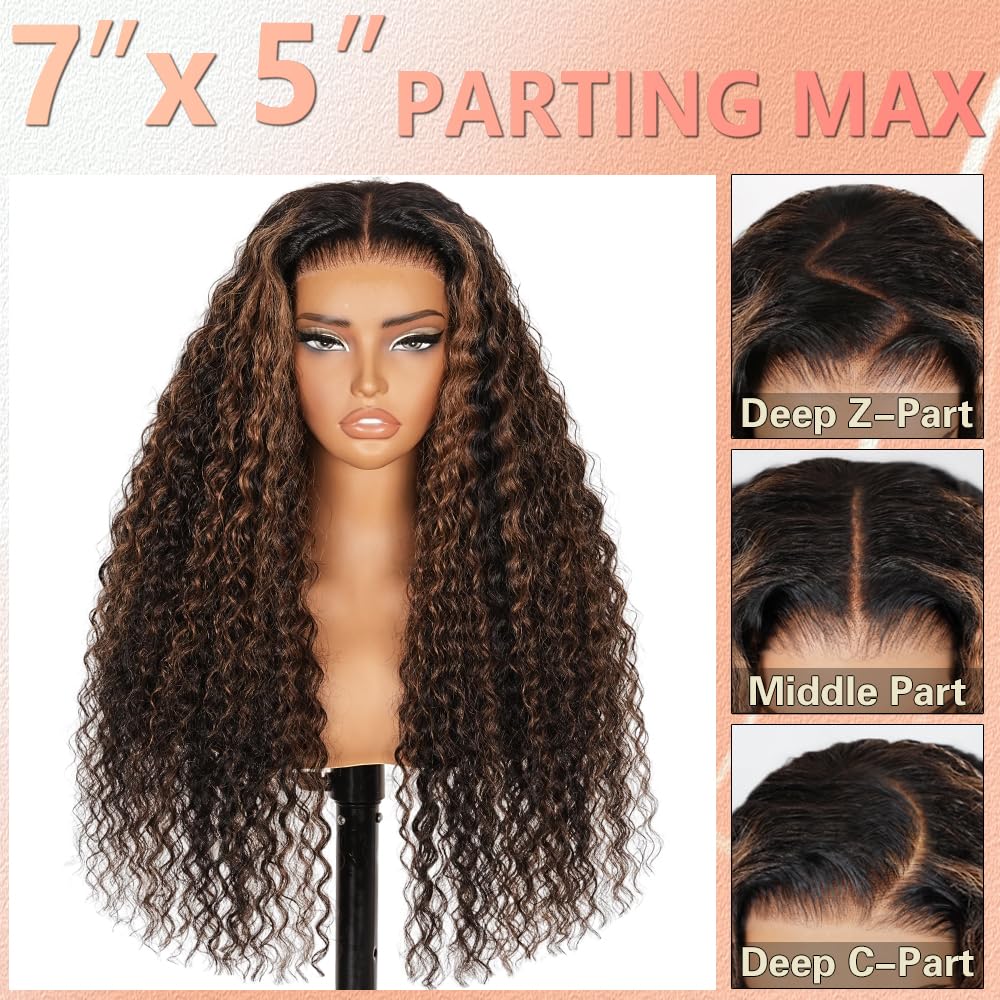 Thumbnail 1 de Lemiva 7x5 Balayage Glueless Deep Wave Wig, 26" HD Lace Front, Pre-Plucked & Pre-Cut