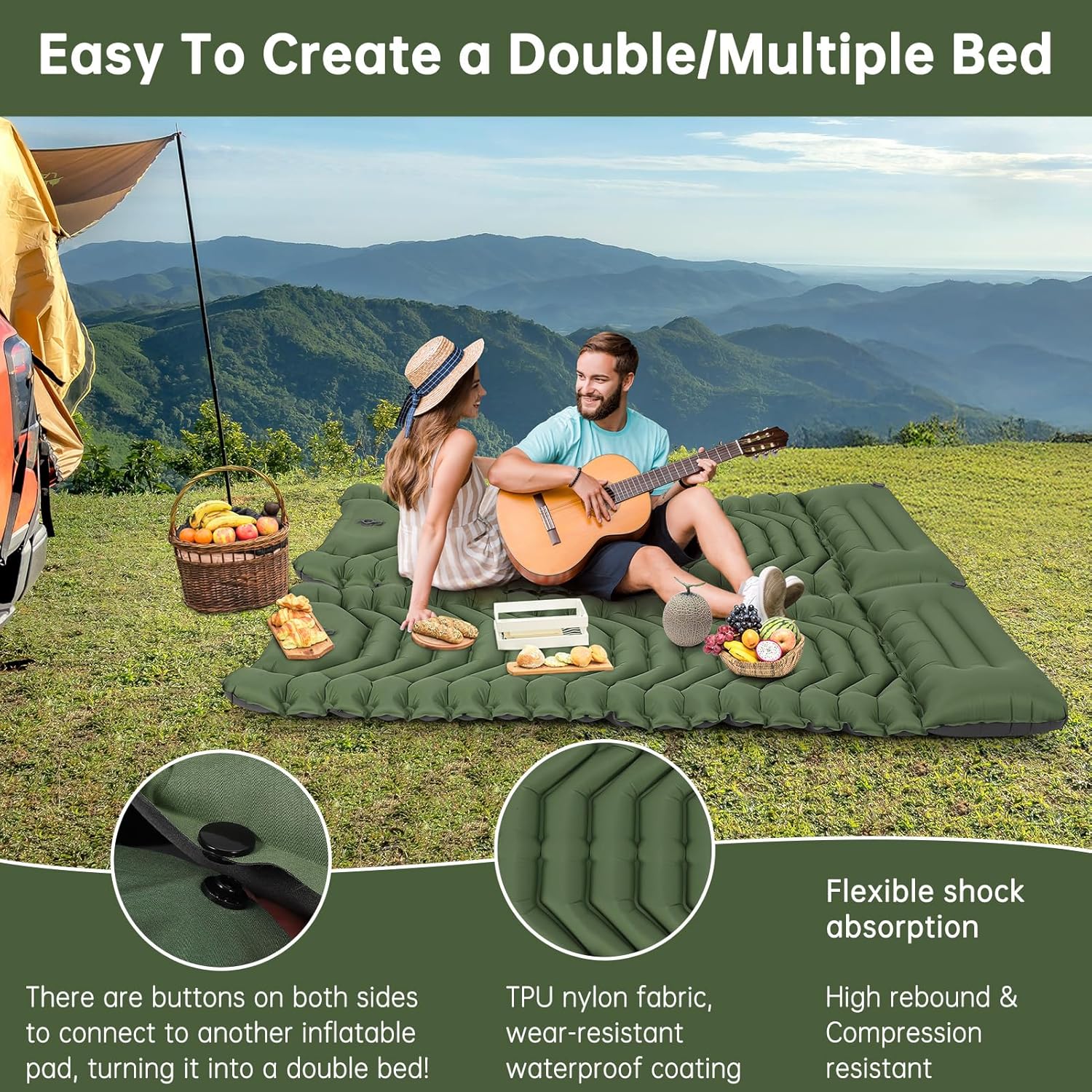 Thumbnail 4 de HAUSPROFI Inflating Sleeping Pad for Camping – UltraLight, Built-in Foot Pump, 150kg Capacity