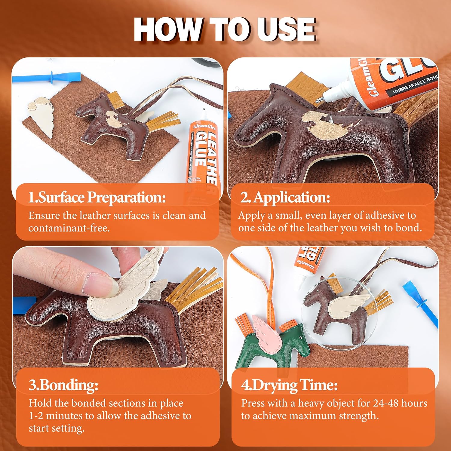Thumbnail 6 de GleamGlee GF-4 Leather Glue, Waterproof Flexible Adhesive, Metal Tip, 60 ml