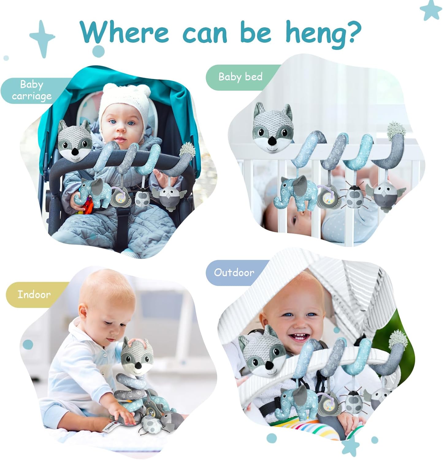 Thumbnail 5 de Vicloon Giocattolo a Spirale per Passeggino Neonato – Peluche a Spirale con Animale Grigio Fox per Sviluppo Sensoriale e Interazione