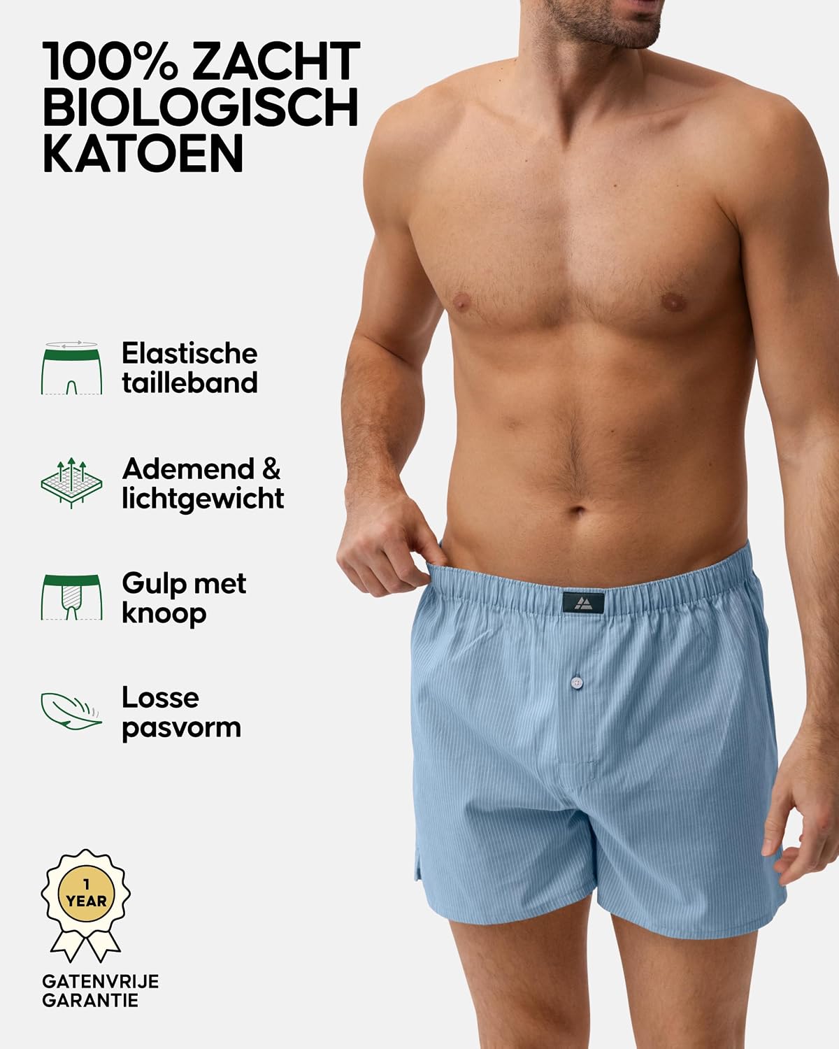 Detalle 2 de DANISH ENDURANCE geweven boxershorts van biologisch katoen, losse pasvorm en knoopgulp