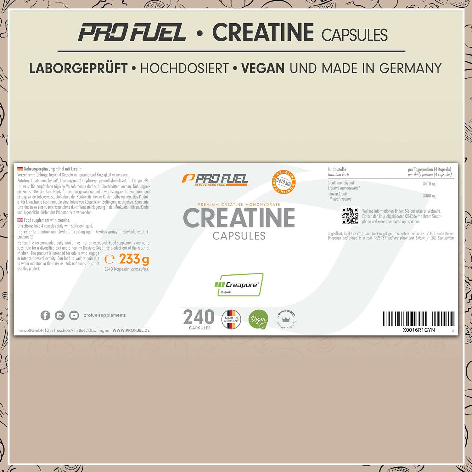 Thumbnail 5 de Creatin Kapseln 240× — 850 mg Creapure® Creatin pro Kapsel 💊