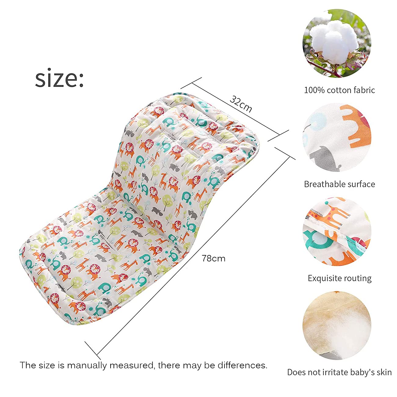 Thumbnail 6 de Baby Sitzauflage für Kinderwagen – weiche, reversible Baumwolle-Einsätze 34x78 cm