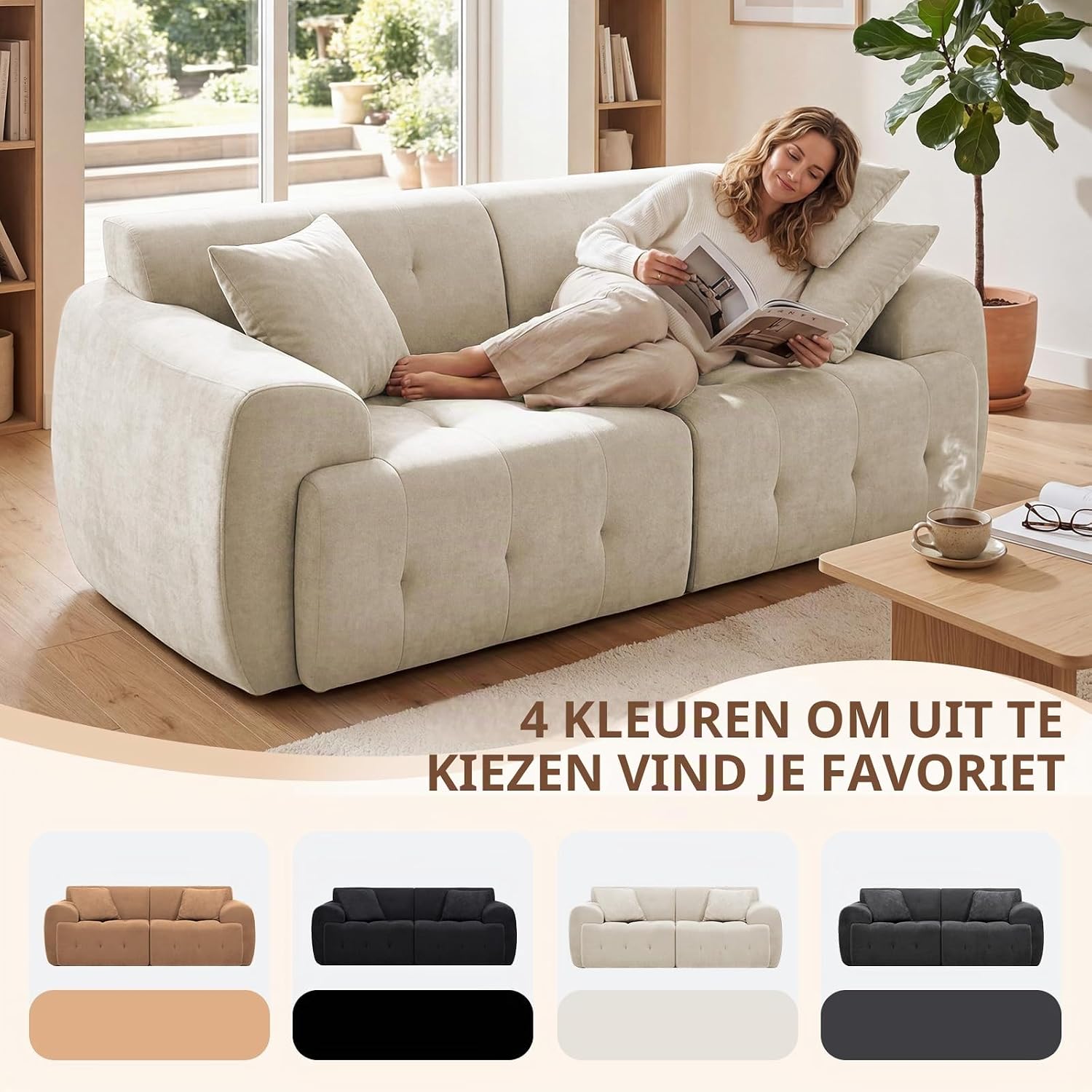 Detalle de COMHOMA B16 2-zitsbank van stof, beige, 180 x 86 x 40 cm