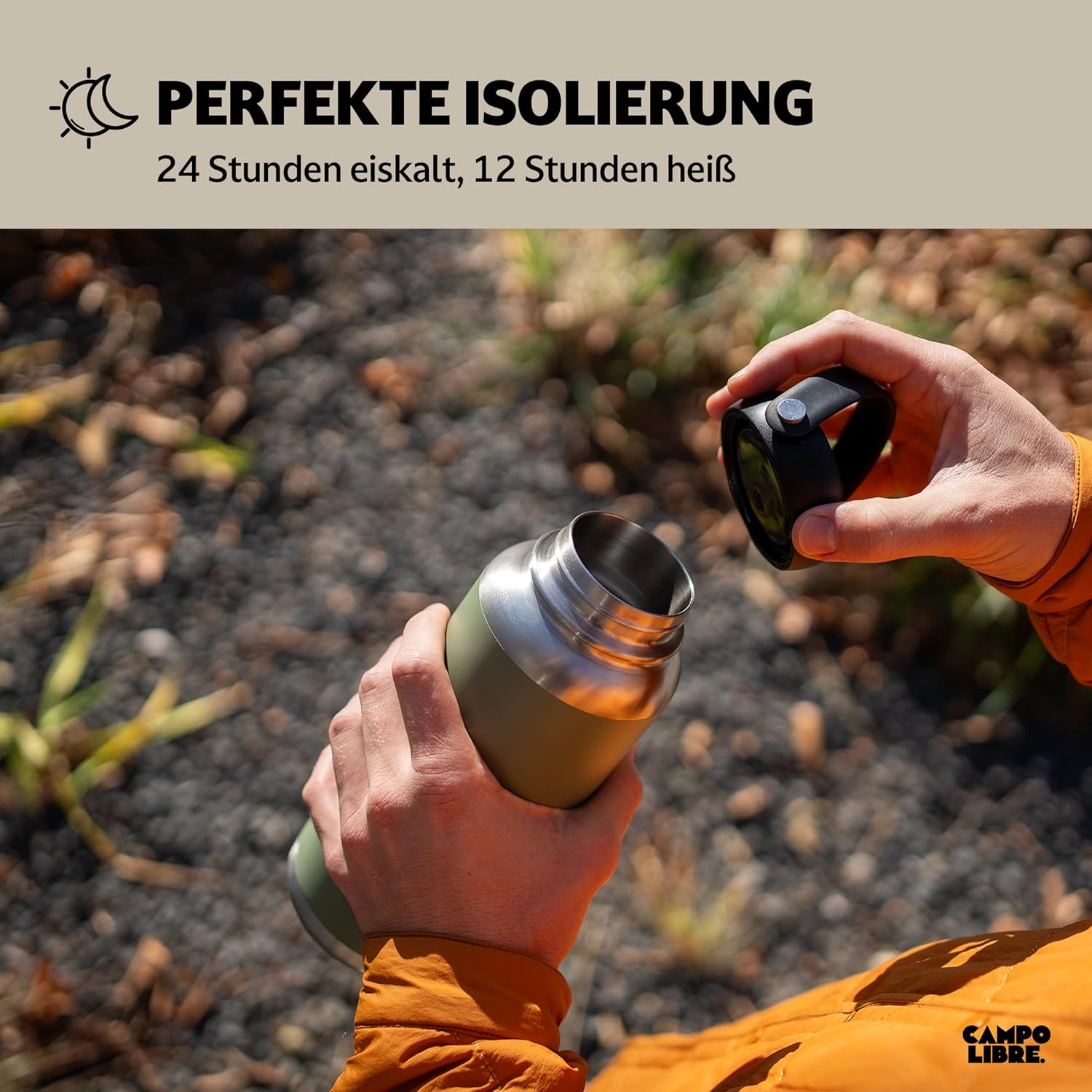 Thumbnail 4 de Campo Libre Umberto Premium Edelstahl Thermoskanne/Trinkflasche – 1 l, 12h heiß & 12h kalt, auslaufsicher