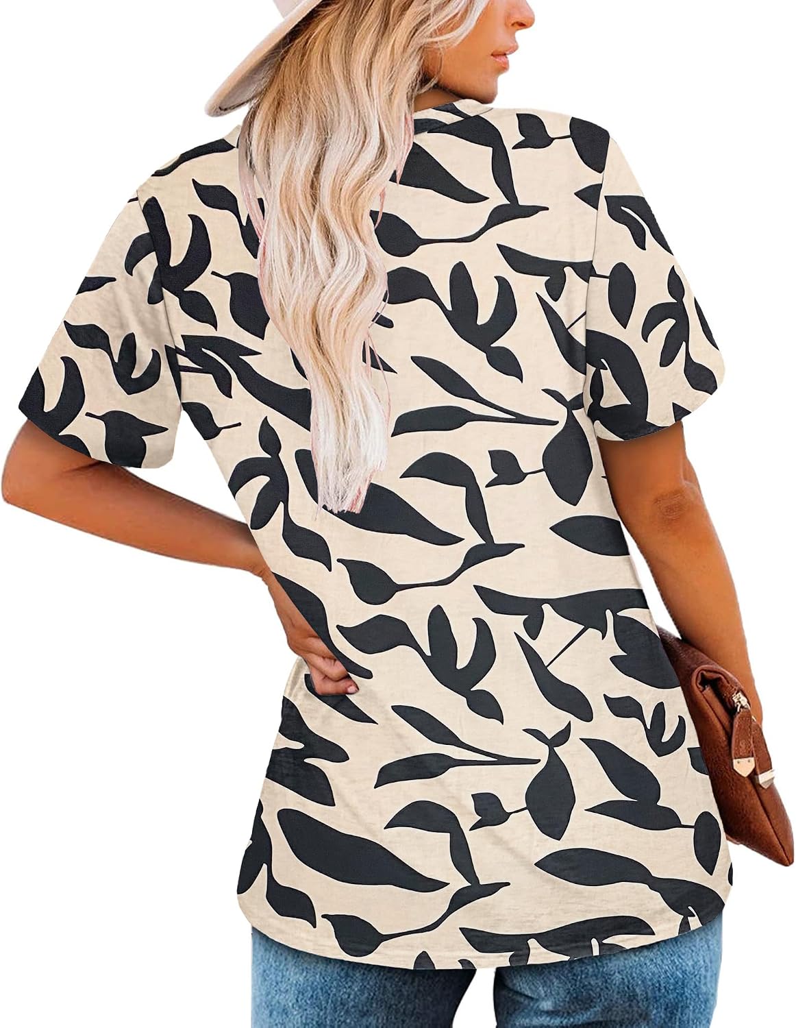 Detalle de MOLERANI Damen-T-Shirt Kurzarm V-Ausschnitt gestreift – Sommer-Top, Größe S–2XL