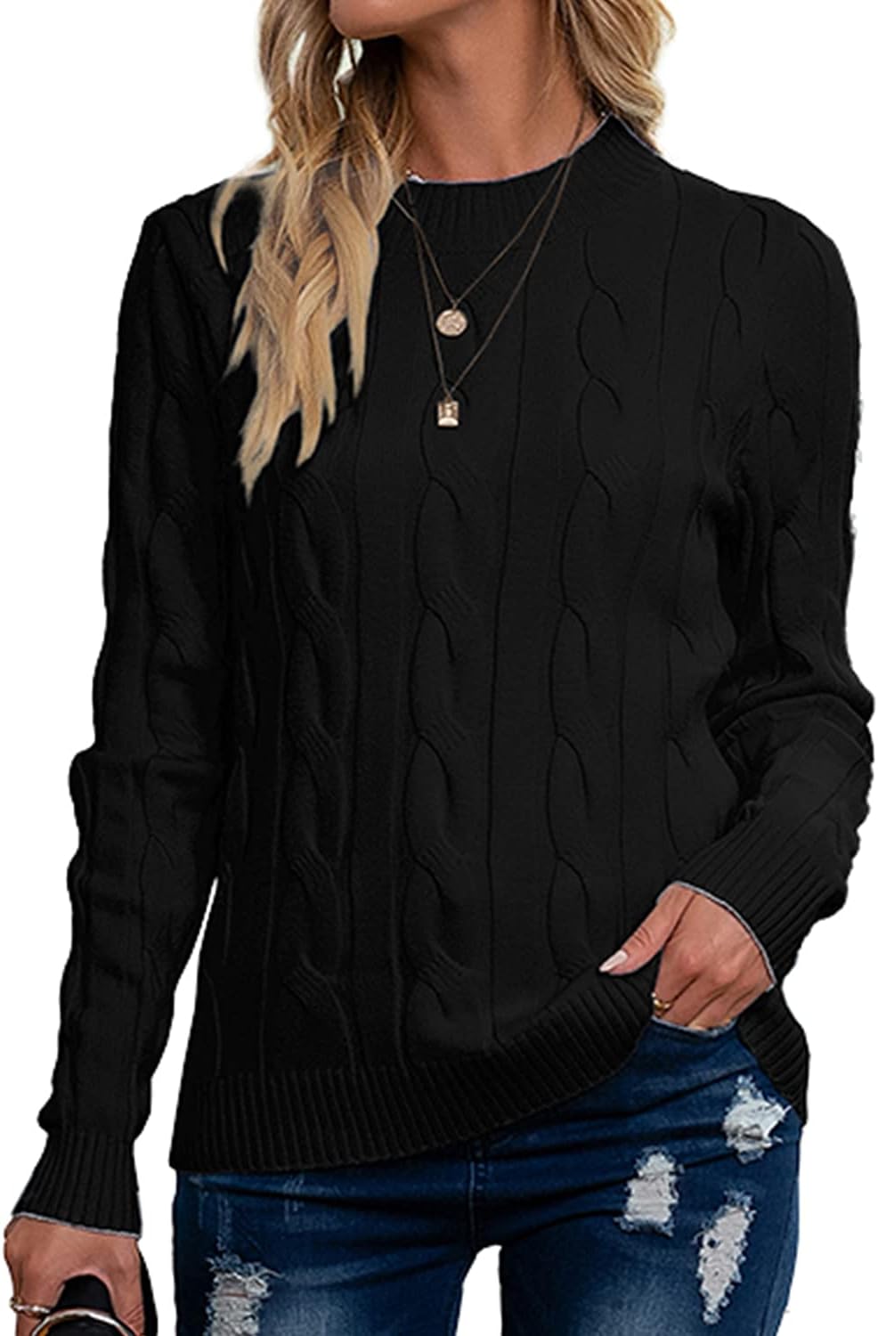 Detalle 2 de Breampot Damenpullover Rundhals Zopfmuster