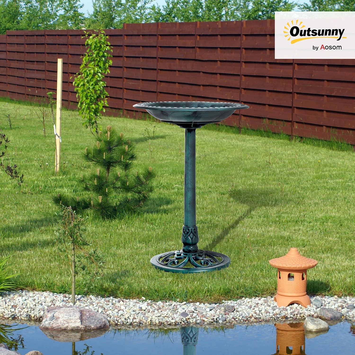 Detalle 2 de Outsunny 844-133 vogelbad op voet, schelpvormige schaal, 3 liter