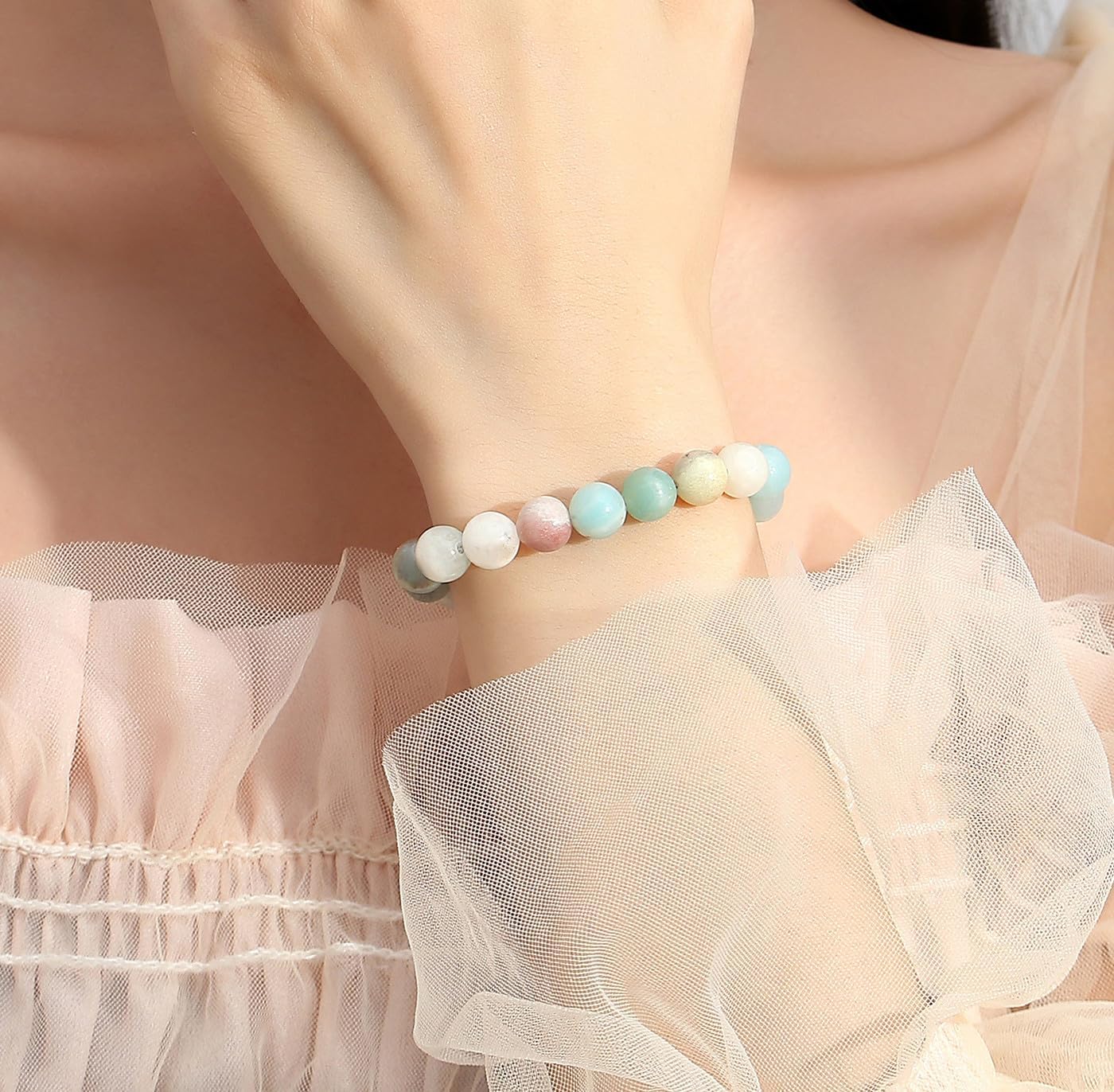 Thumbnail 3 de Sahoottie Amazonite Crystal Beaded Bracelet for Women – 7.5in Elastic 8mm Beads