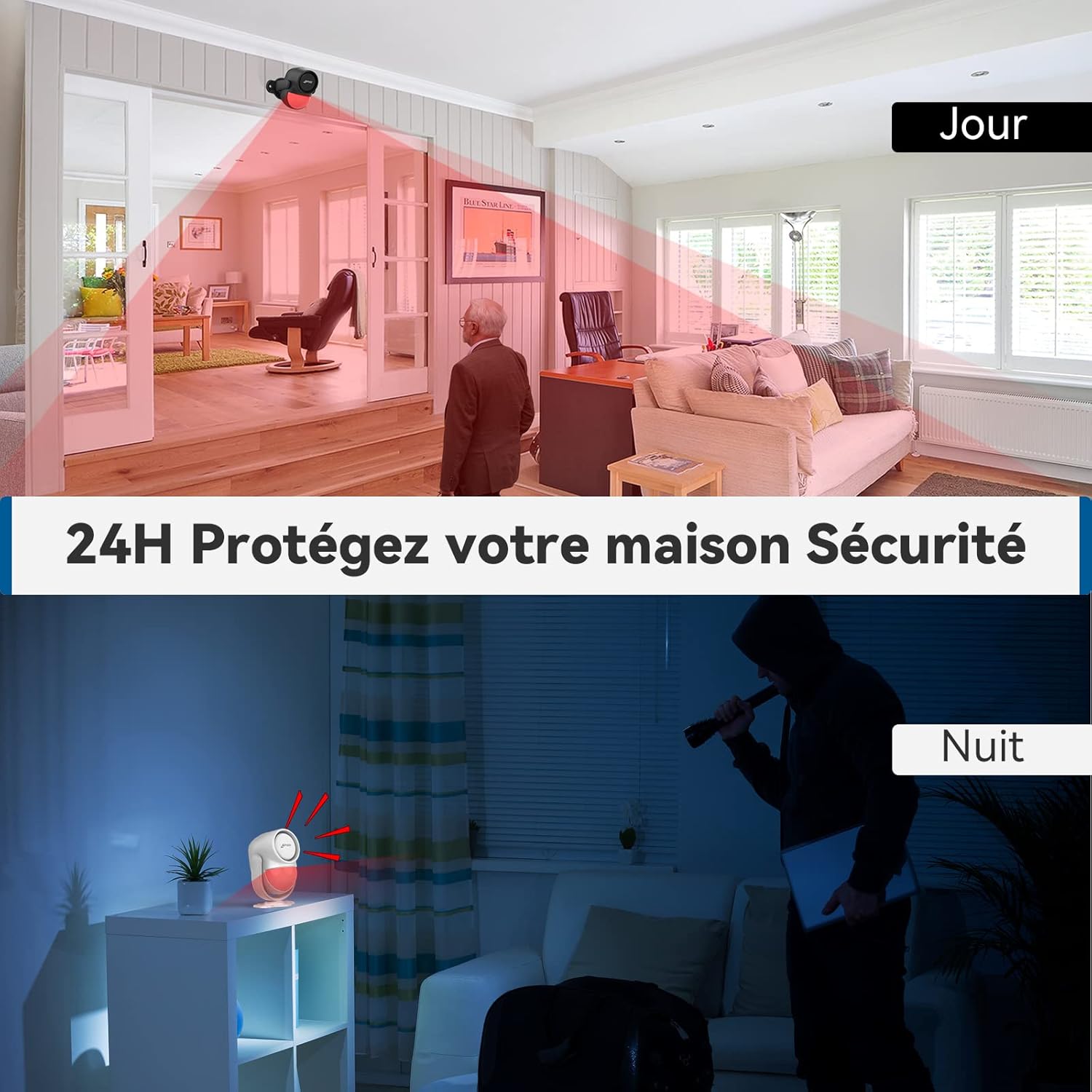 Thumbnail 2 de CPVAN Alarme détecteur de mouvement intérieur sans fil avec sirène 125 dB
