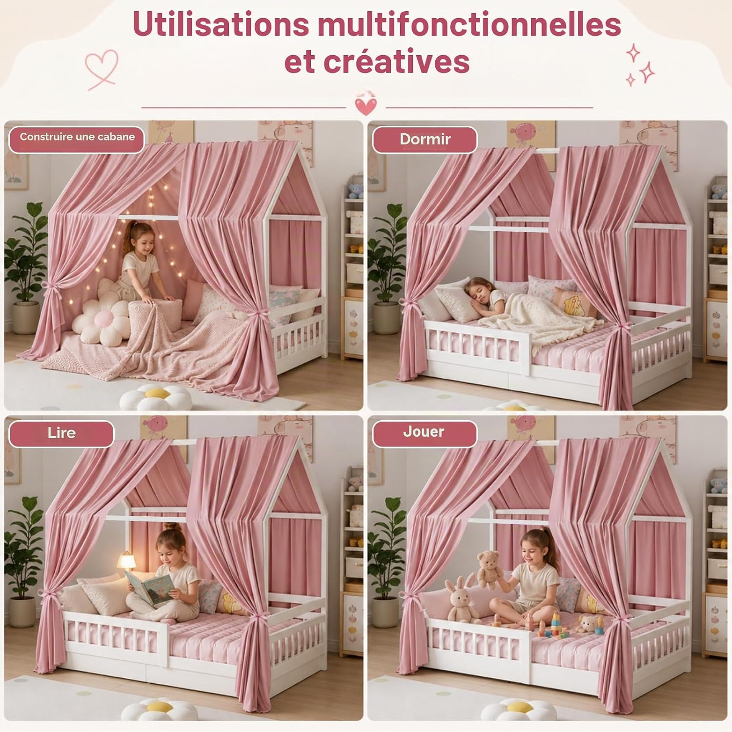 Thumbnail 6 de LUPATDY KFSCL-01-FS-27067 bedhemel voor huisbed, 2-delig, polykatoen, roze