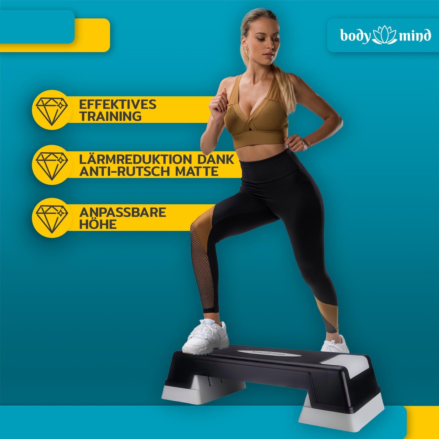 Thumbnail 4 de Body & Mind Aerobic Steppbrett Step-Bench mit Anti-Rutsch-Matte und kostenlosem Trainings-E-Book