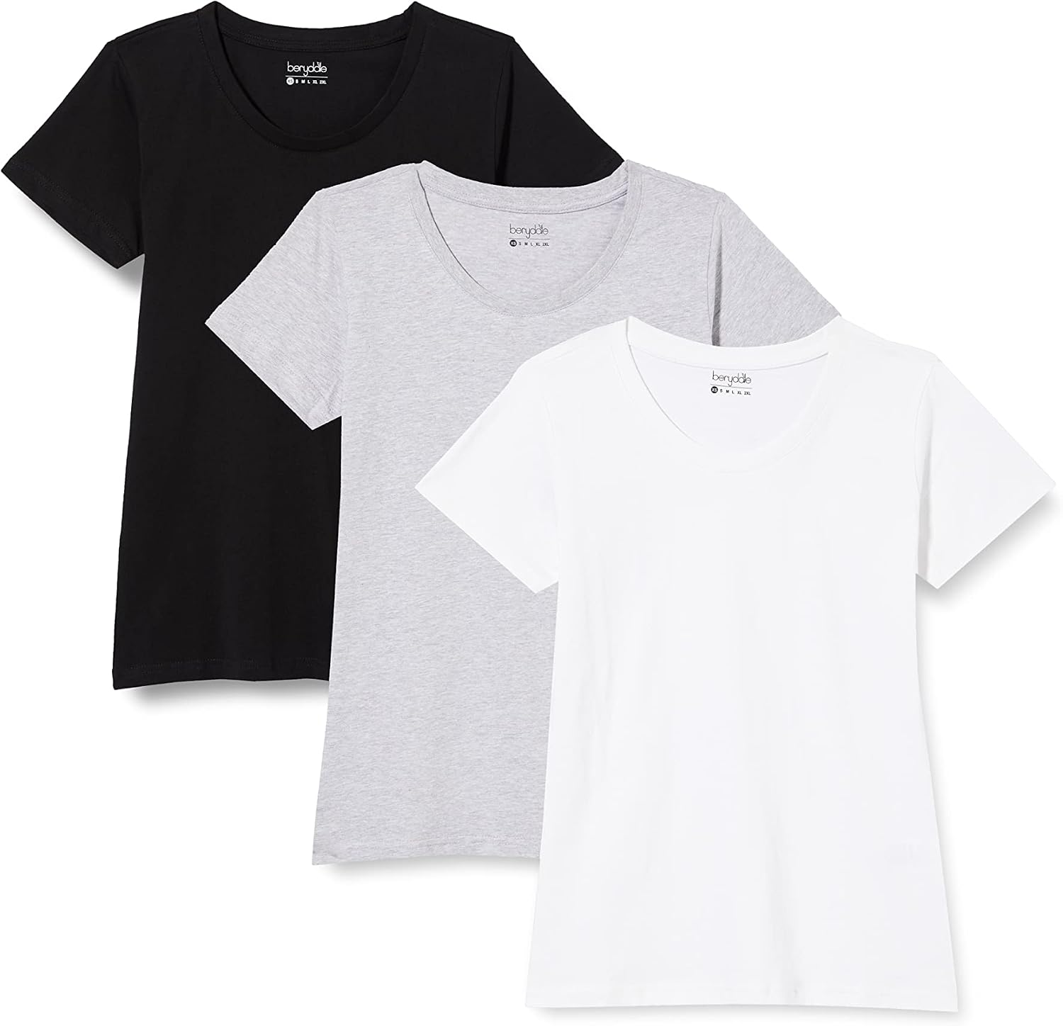 Detalle de Basic Rundhals T-Shirts für Damen, 3er Pack