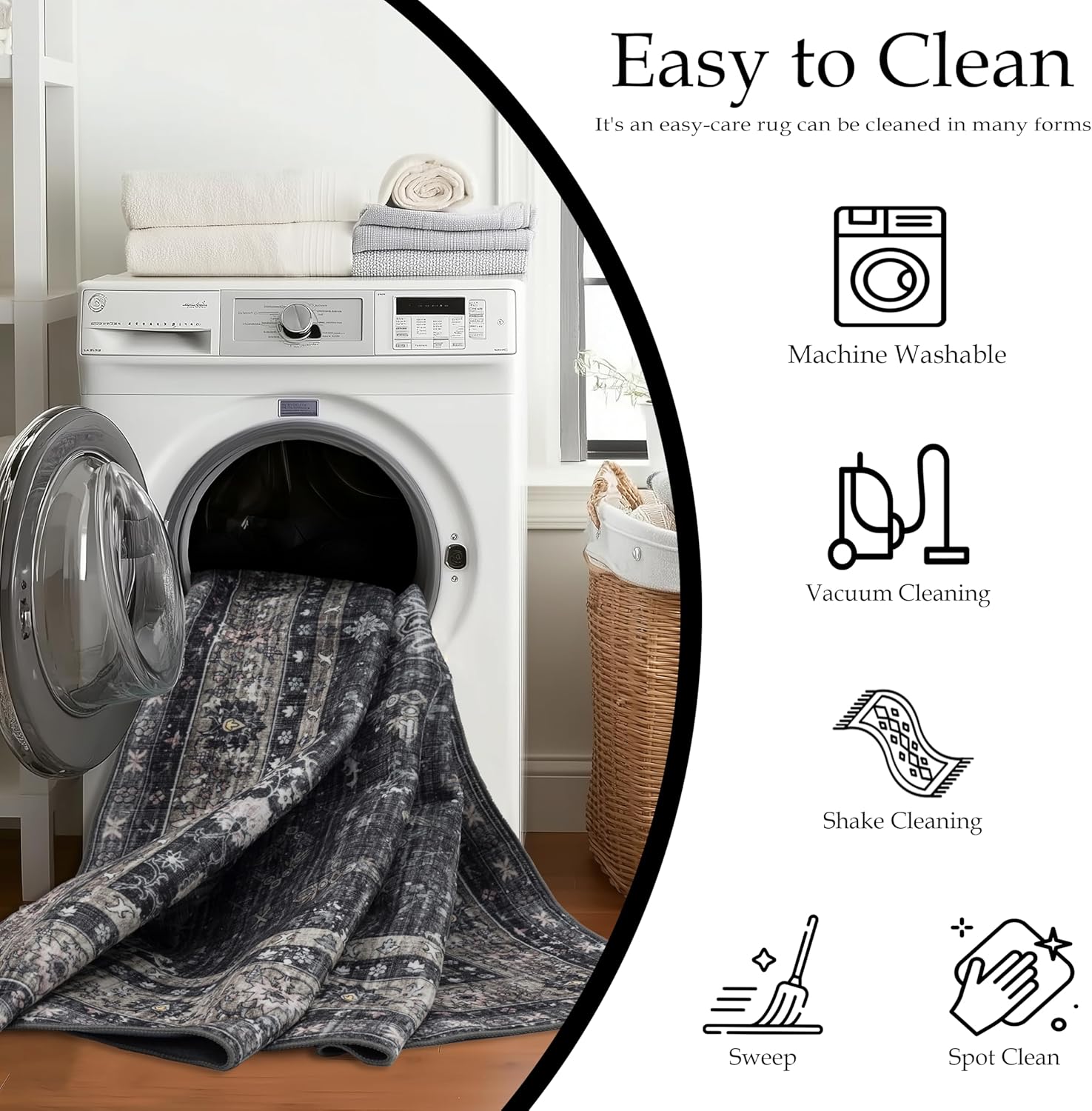 Thumbnail 3 de Ruaruarug 8x10 Area Rug — Black & Gray, Ultra-Soft, Non-Slip & Washable