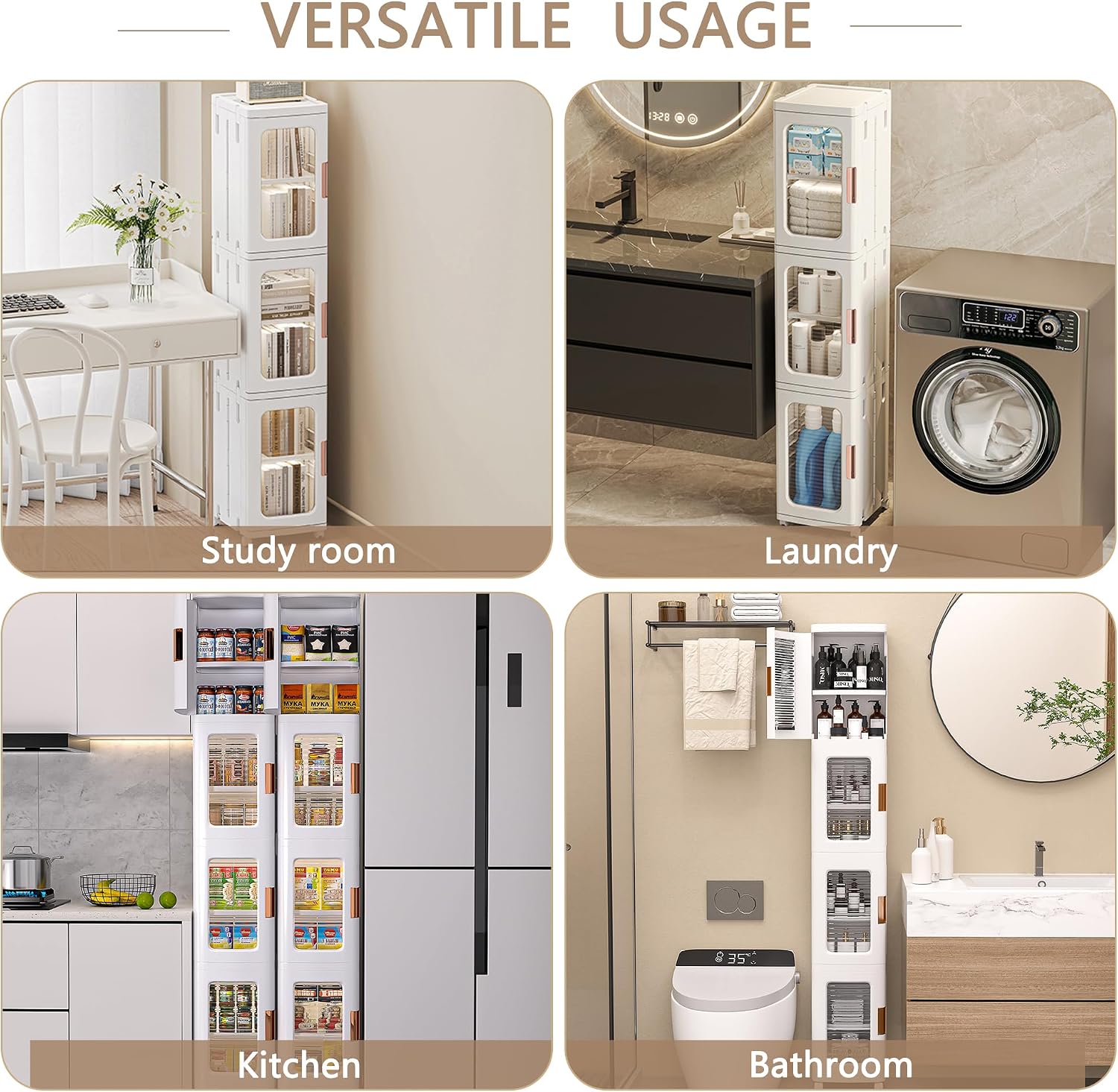 Thumbnail 4 de VECELO 4-Tier Tall Narrow Storage Cabinet 4-tier