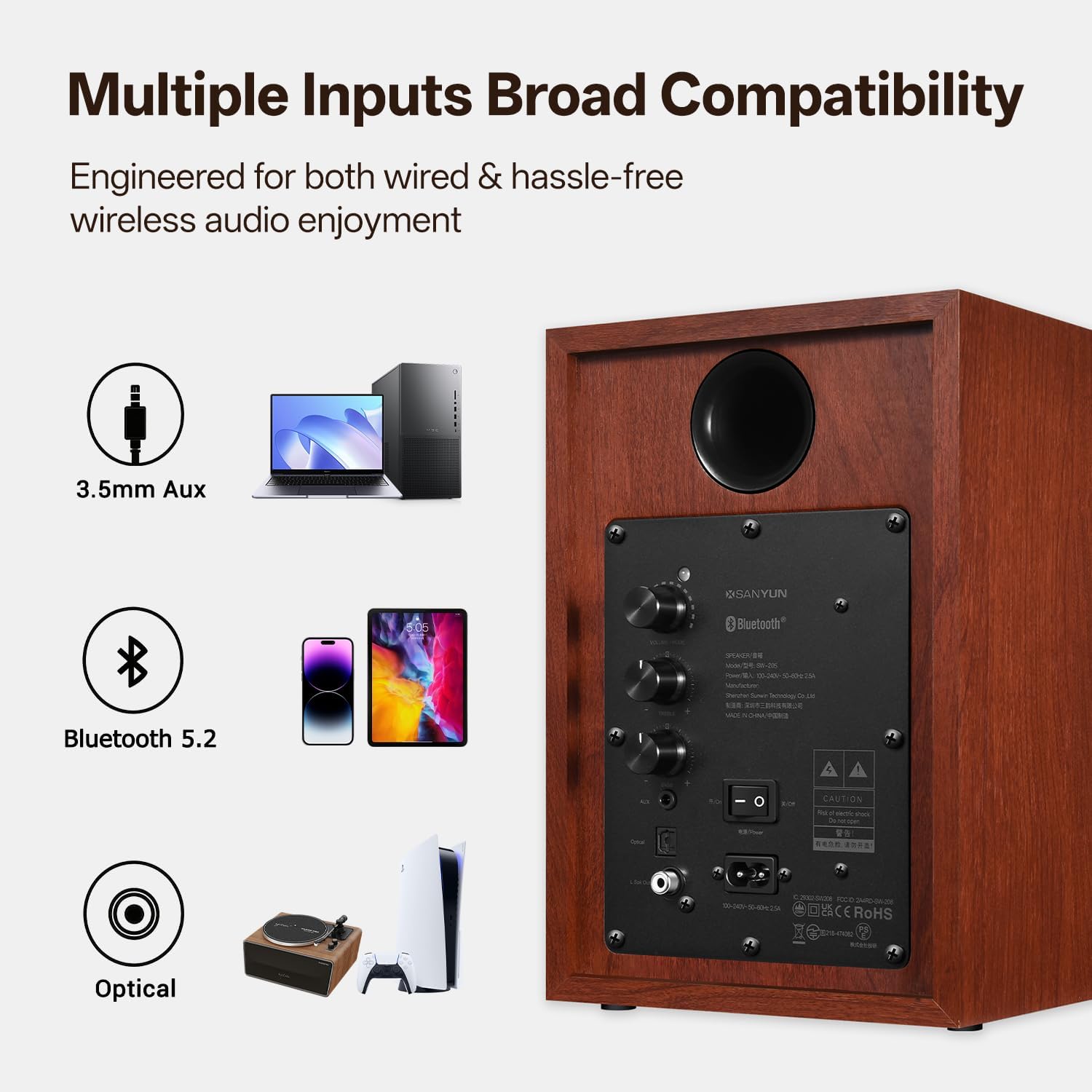 Detalle 2 de Sanyun SW205 4" Bookshelf Speakers with Virtual Surround, Dual-Core DAC/DSP & Bluetooth 5.4 (Red)
