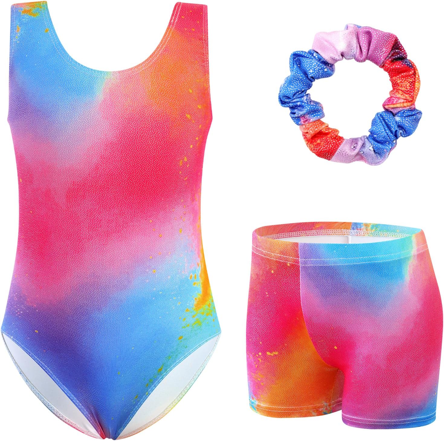 Thumbnail 6 de XiaoMoSha Girls Three-Piece Gymnastics Leotards Set (Sleeveless Leotard, Shorts & Hairband) for Kids 3–12