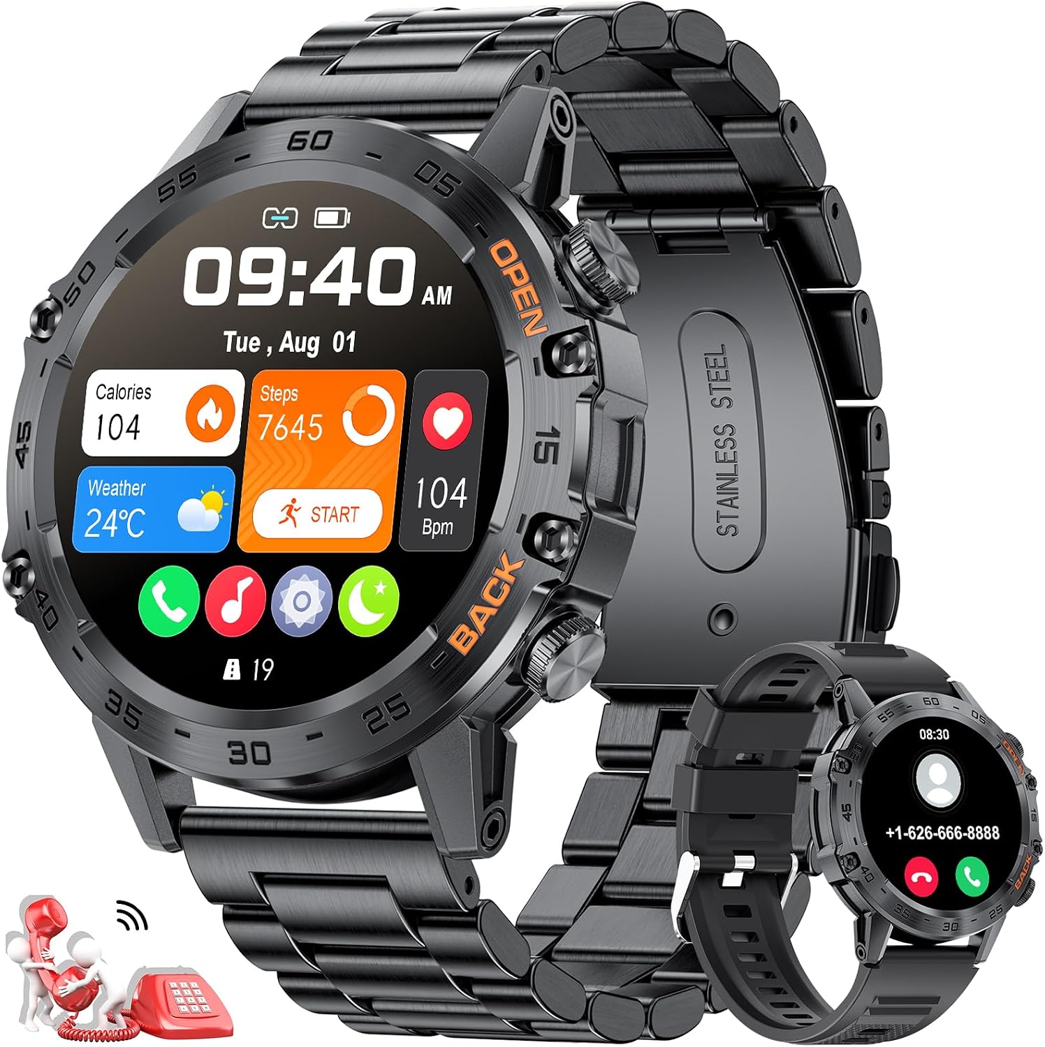 Detalle de FEELNEVER Smart Watch for Men with Wireless Call Function: A Practical Military-Grade Fitness Companion