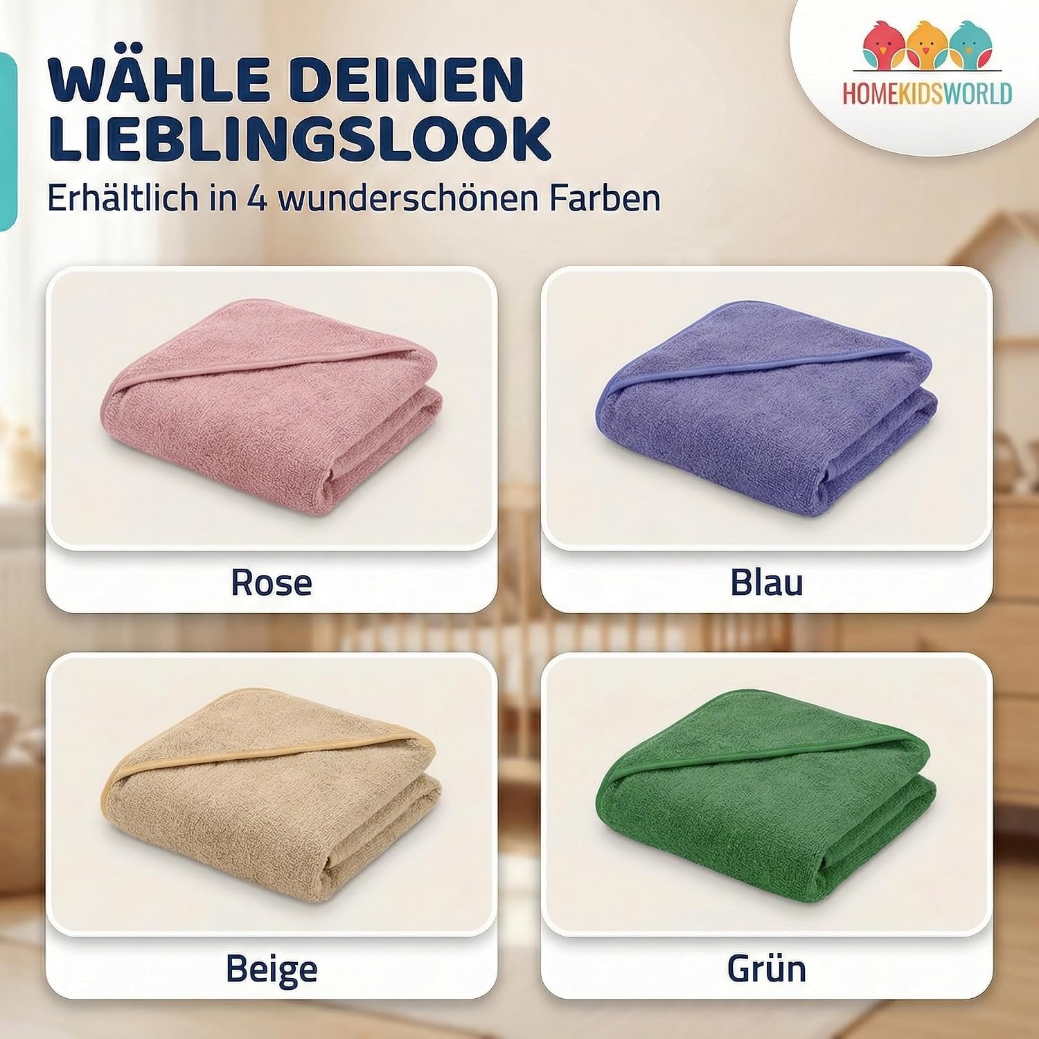 Thumbnail 6 de Home Kids World Kapuzenhandtuch Baby 100x100 cm (beige) – Weiches Handtuch mit Kapuze in Geschenkbox