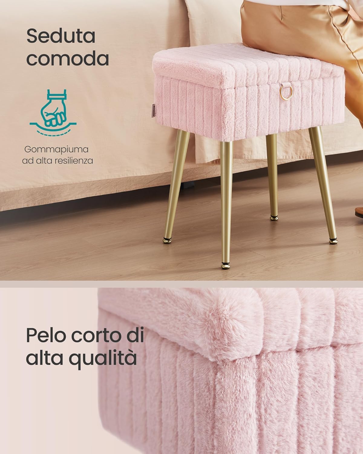 Thumbnail 3 de SONGMICS Sgabello da trucco con contenitore LOM505SZ02 - Rosa Pastello